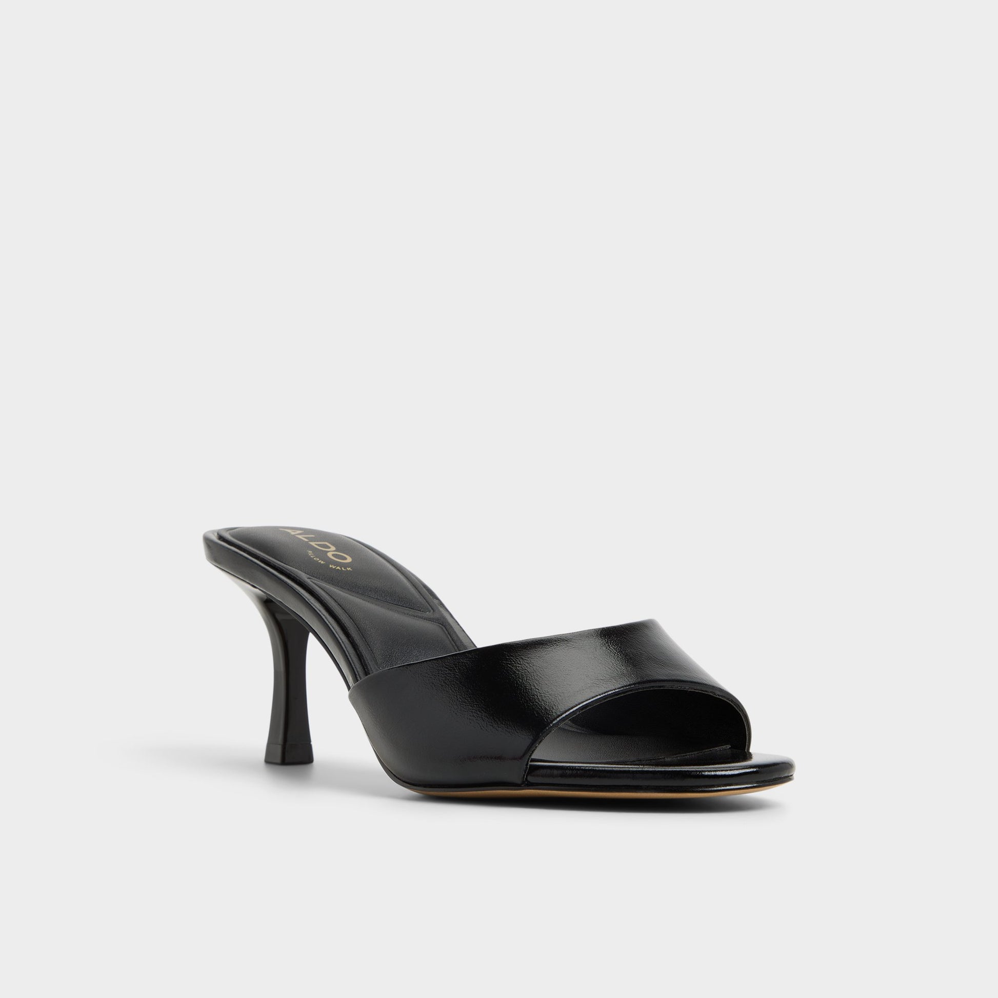 Three-quarter angle of Black Annaberaen Heeled mule's front side