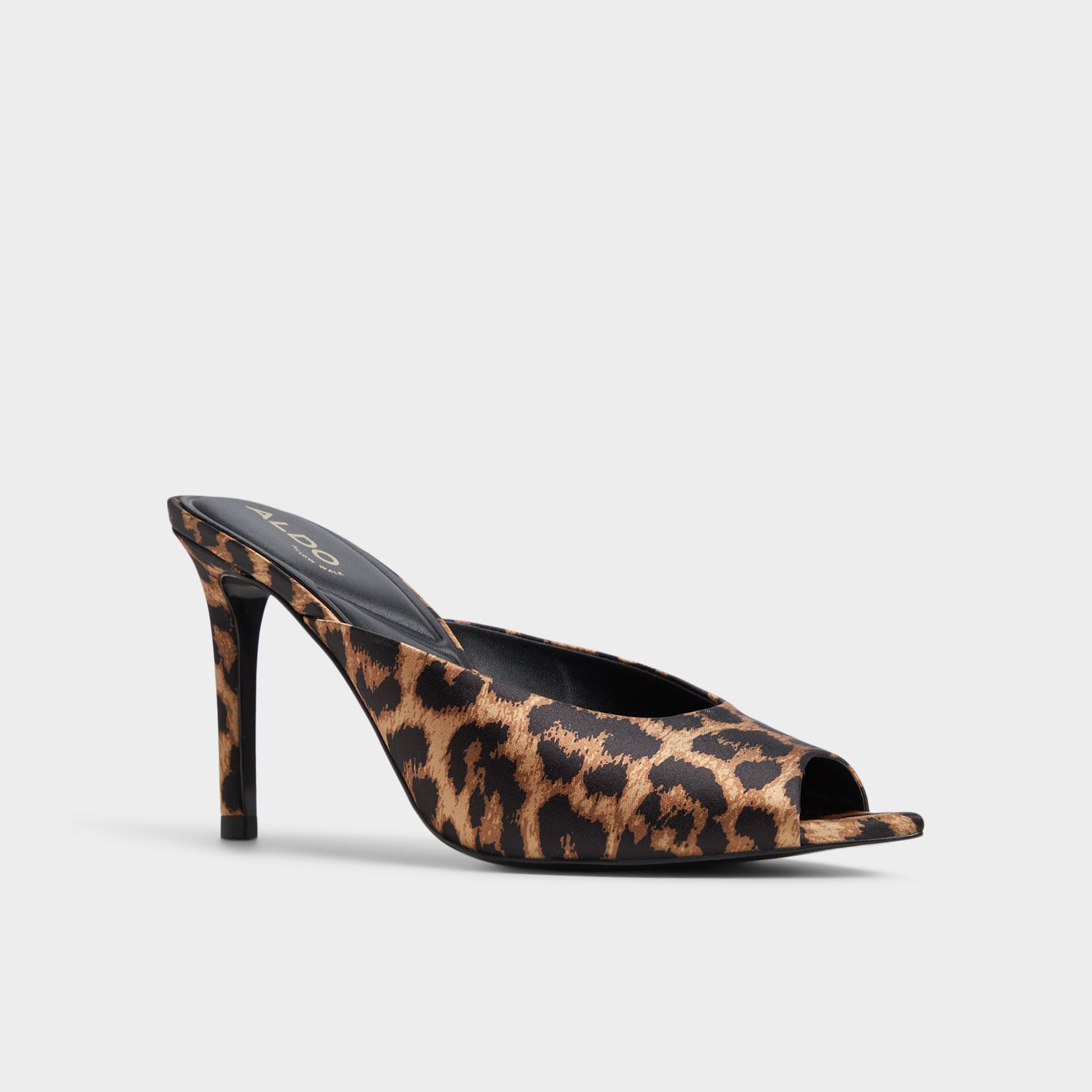 Three-quarter angle of Brown Multi Elenara Heeled mule's front side