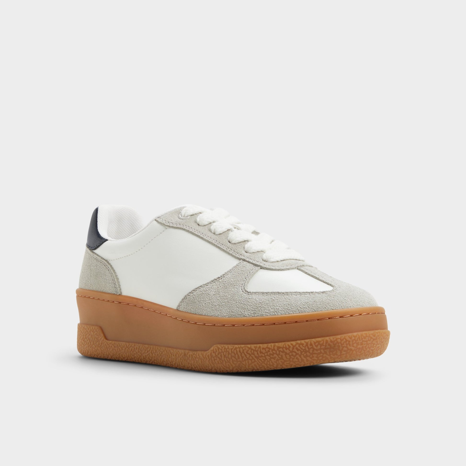 Three-quarter angle of White/Grey Deevale Sneaker's front side