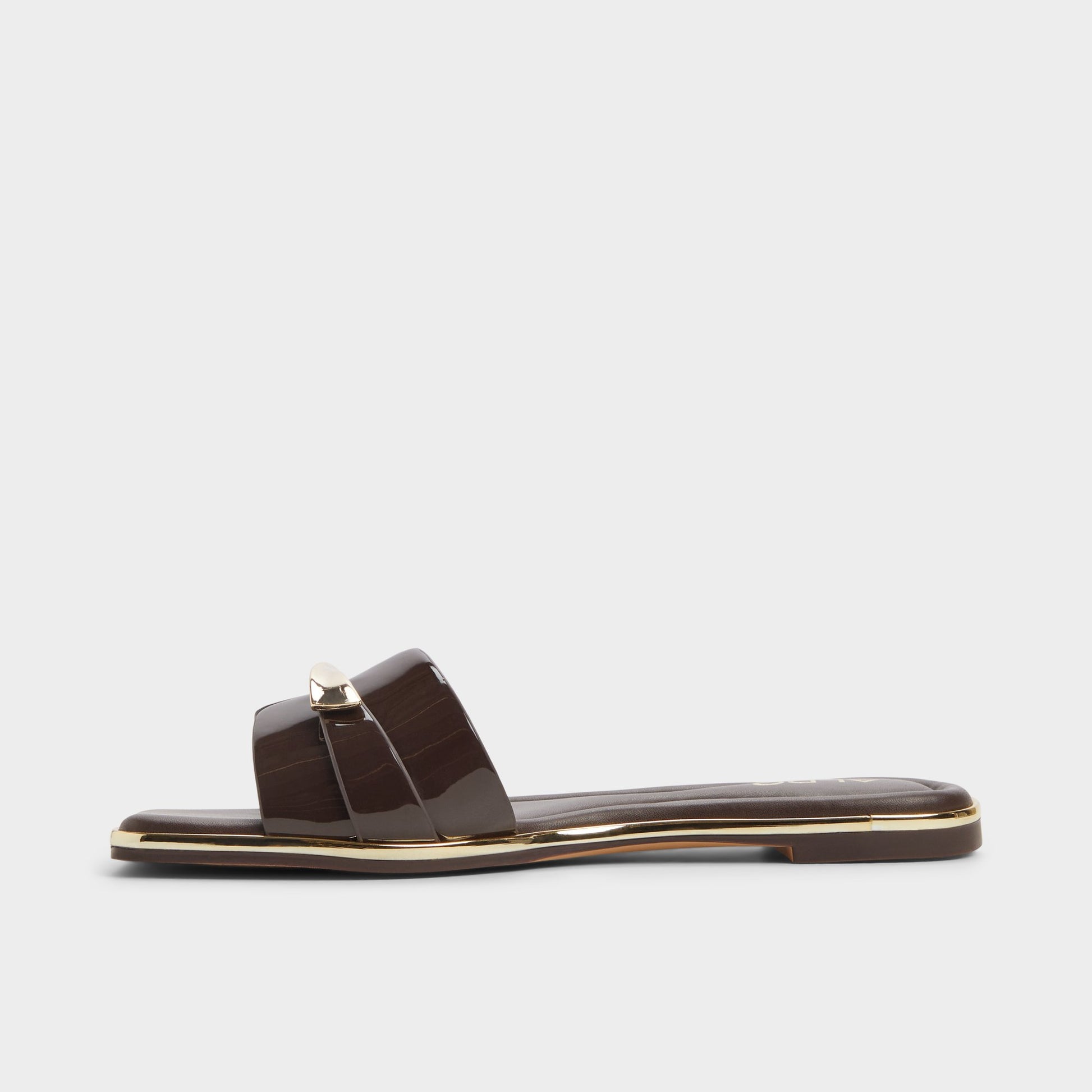 Side view of Medium Brown Darlina Slide sandal