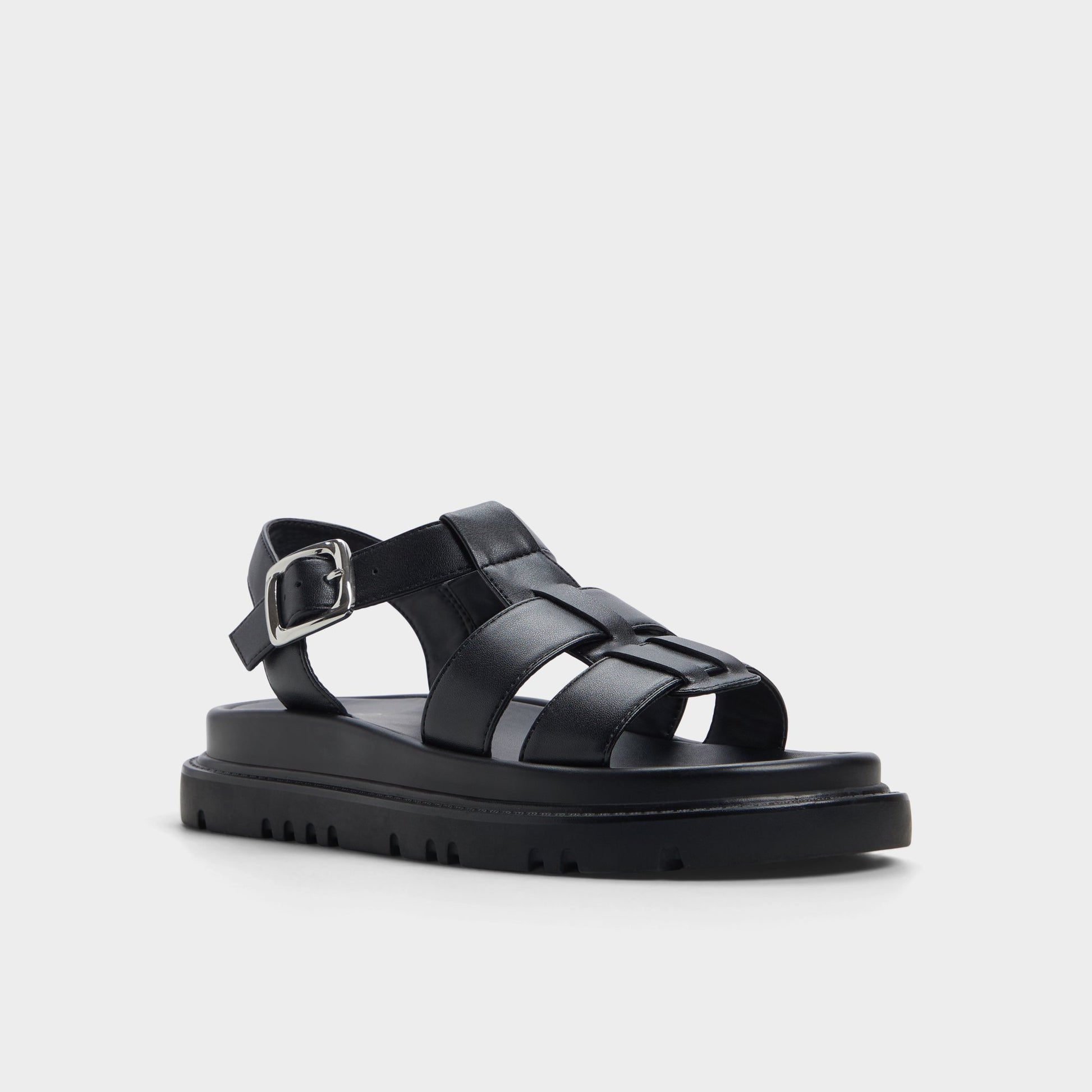 Angle de trois quarts de la face avant de Noir Linettie Sandale gladiateur