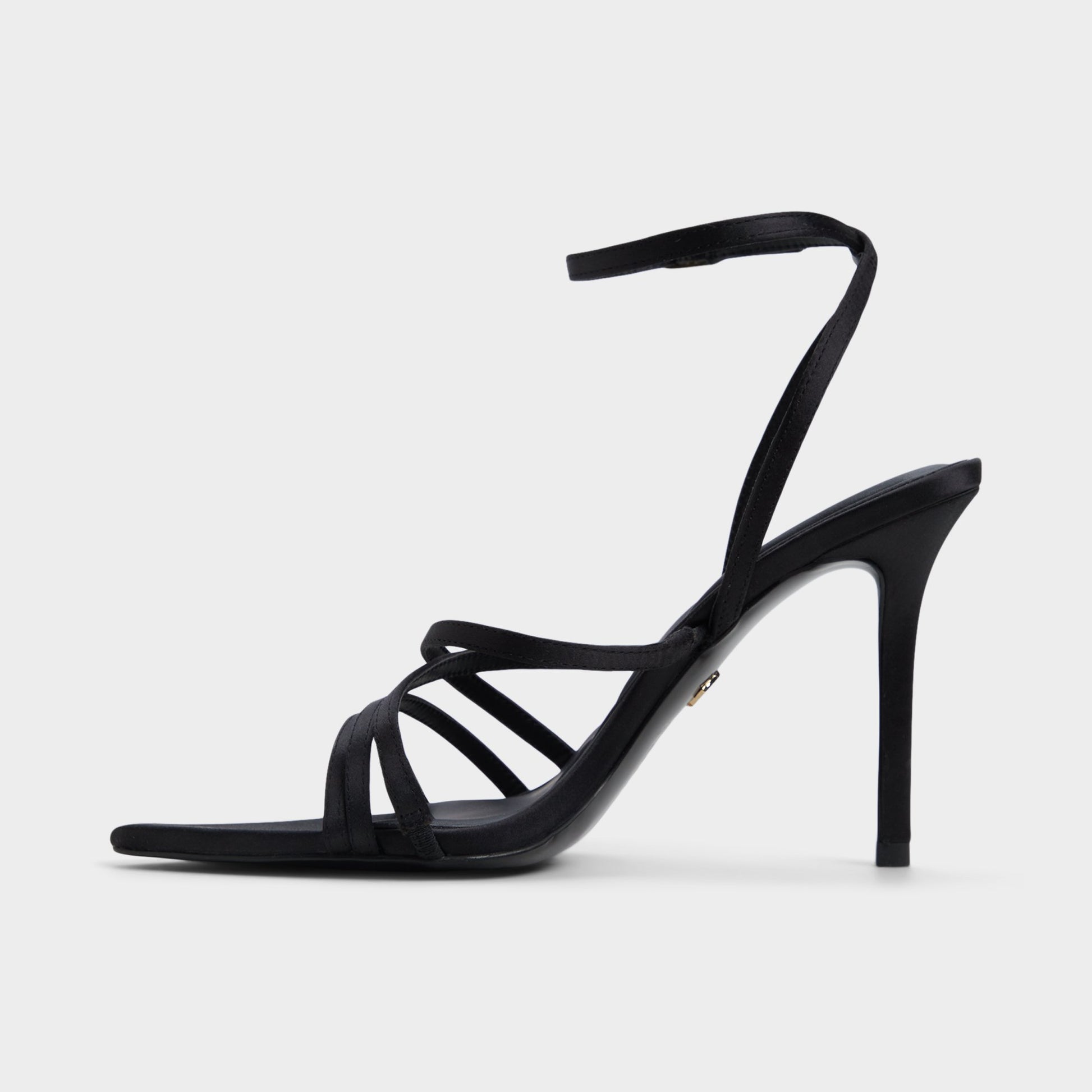 Side view of Black Solania Strappy heeled sandal