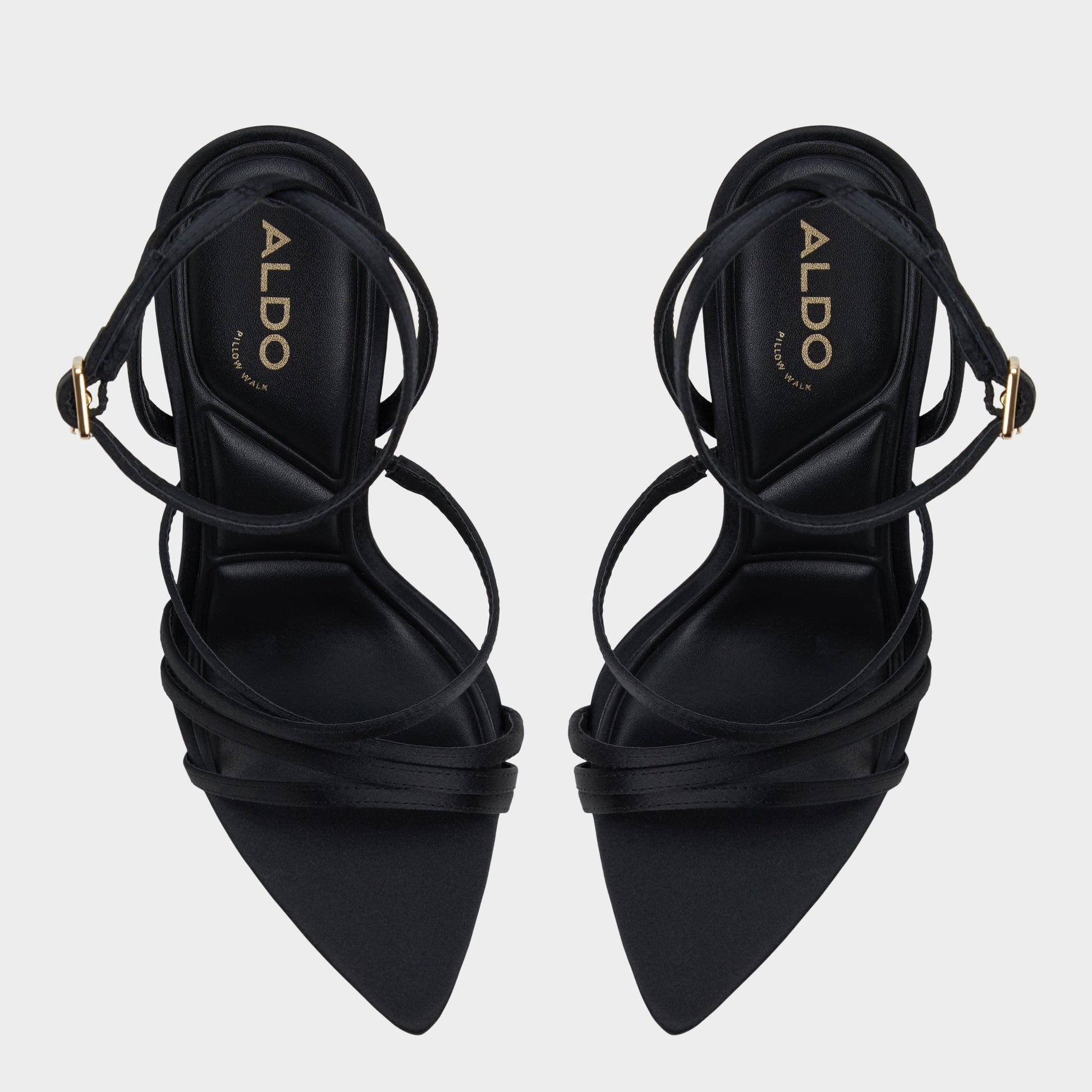 Top-down view of the Black Solania Strappy heeled sandal