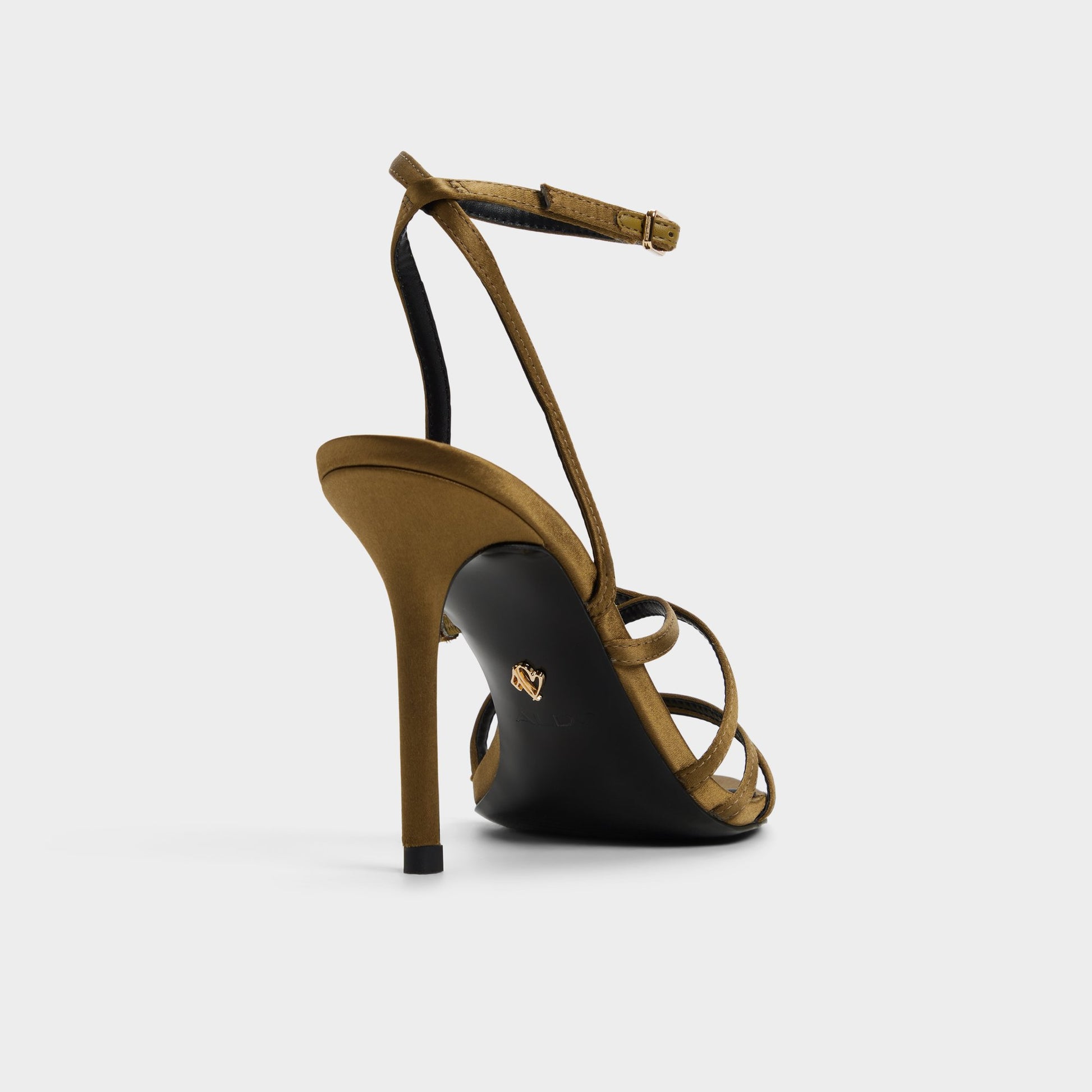 Three-quarter angle of Other Green Solania Strappy heeled sandal's back side