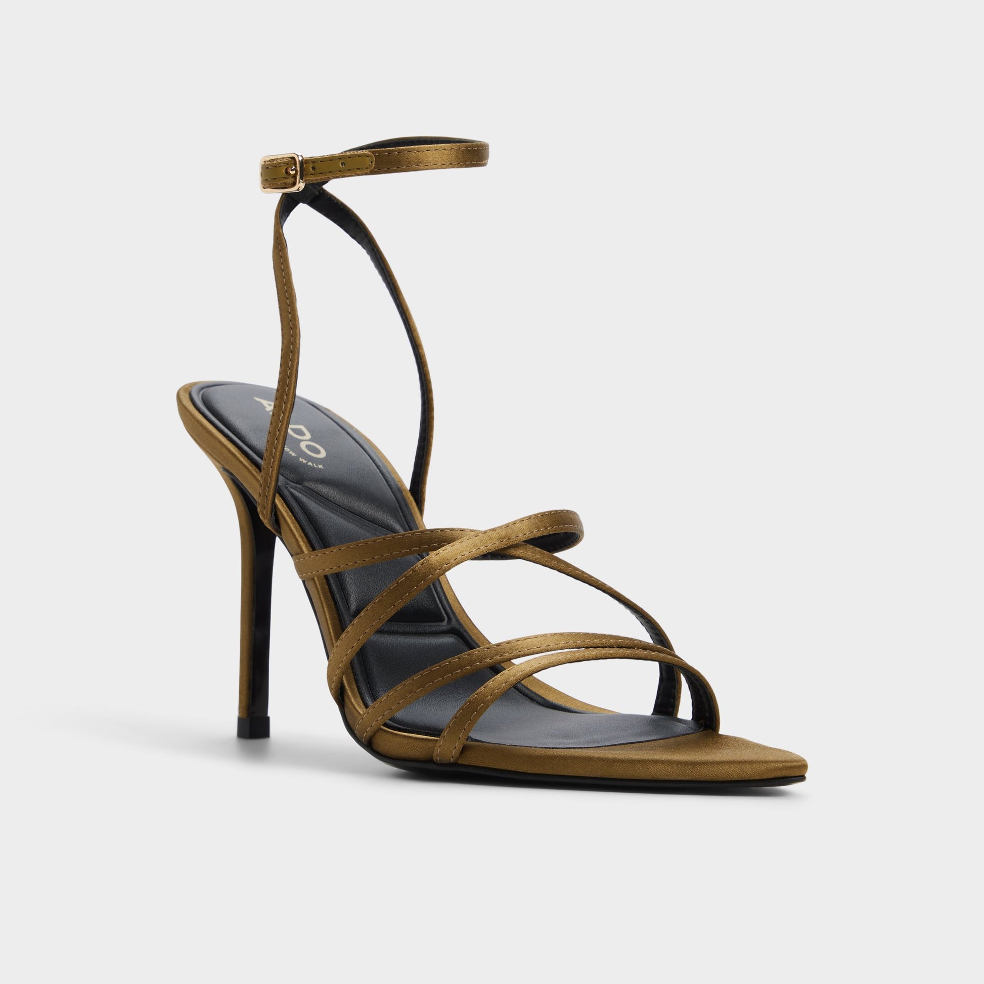 Three-quarter angle of Other Green Solania Strappy heeled sandal's front side