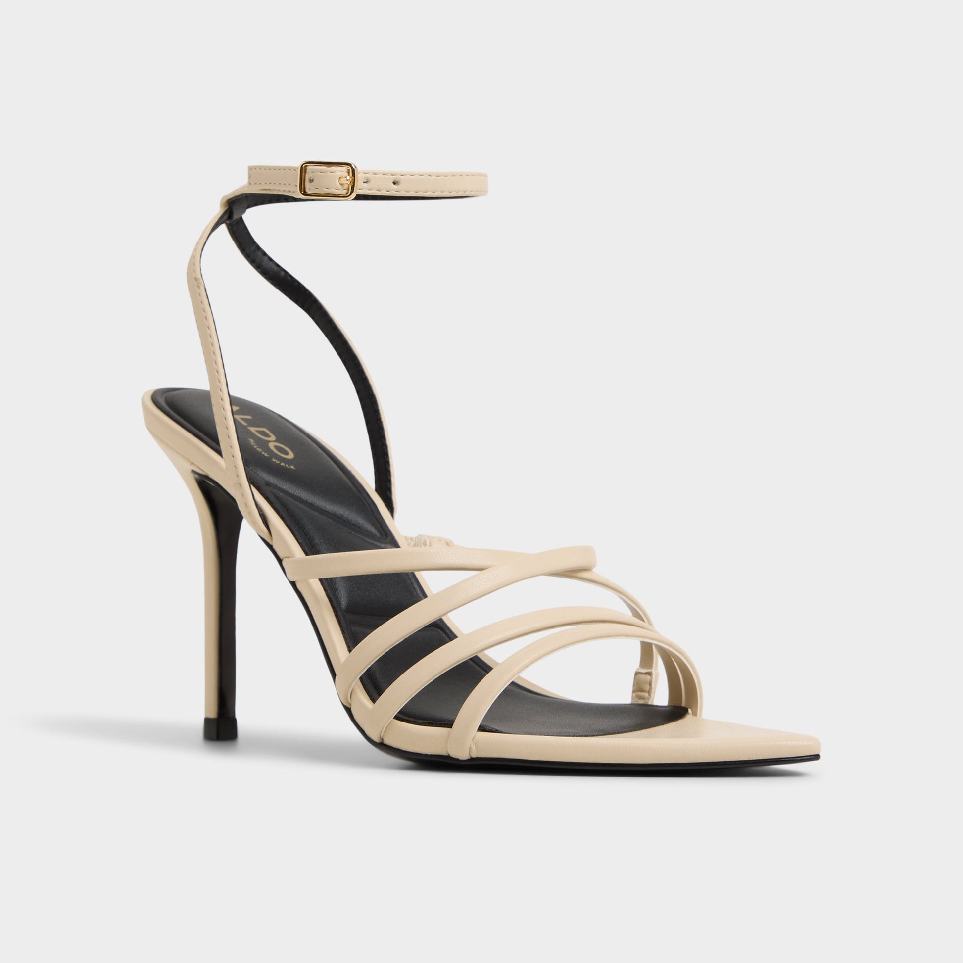 Three-quarter angle of Light Beige Solania Heeled sandal's front side