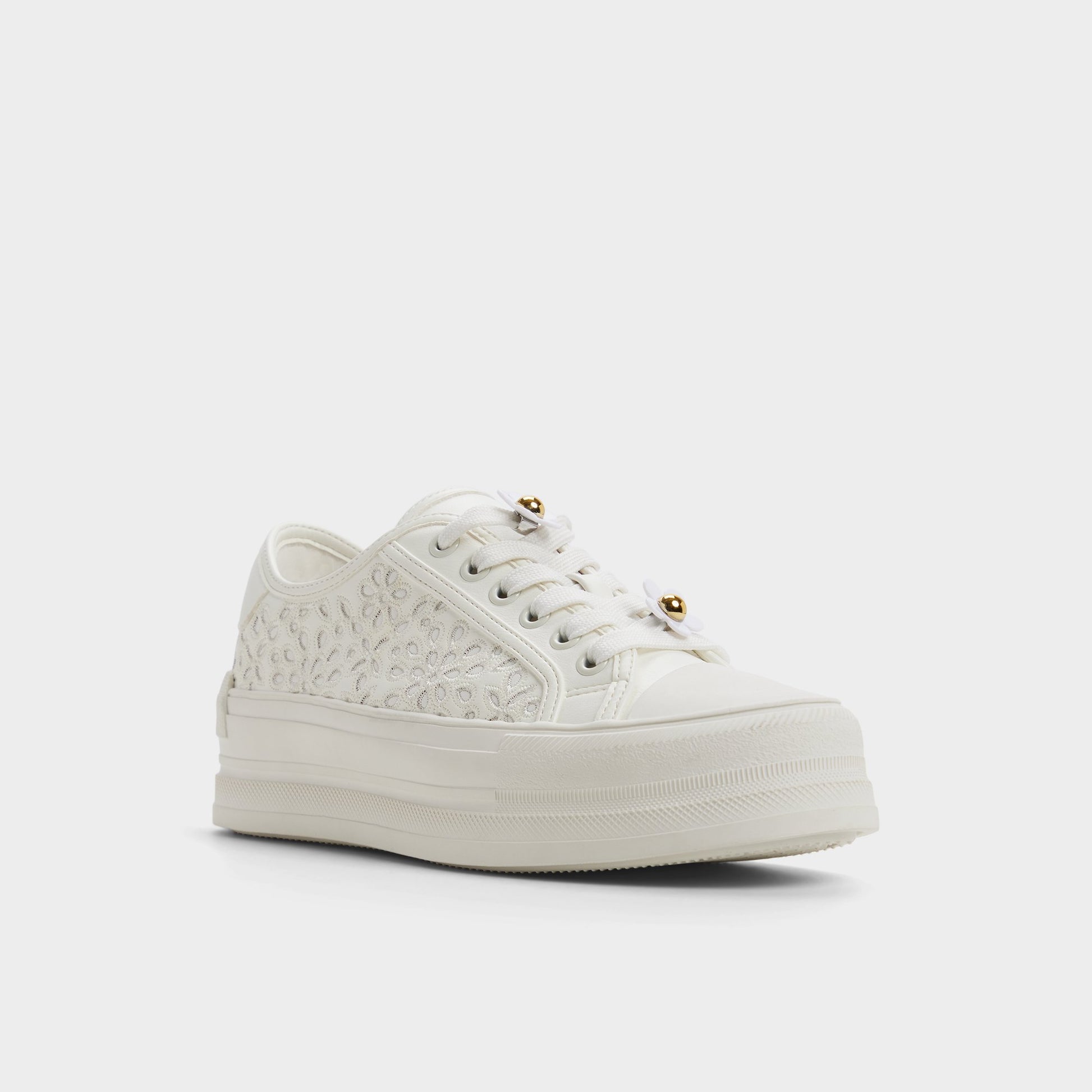 Three-quarter angle of Open white Rayes Sneaker's front side