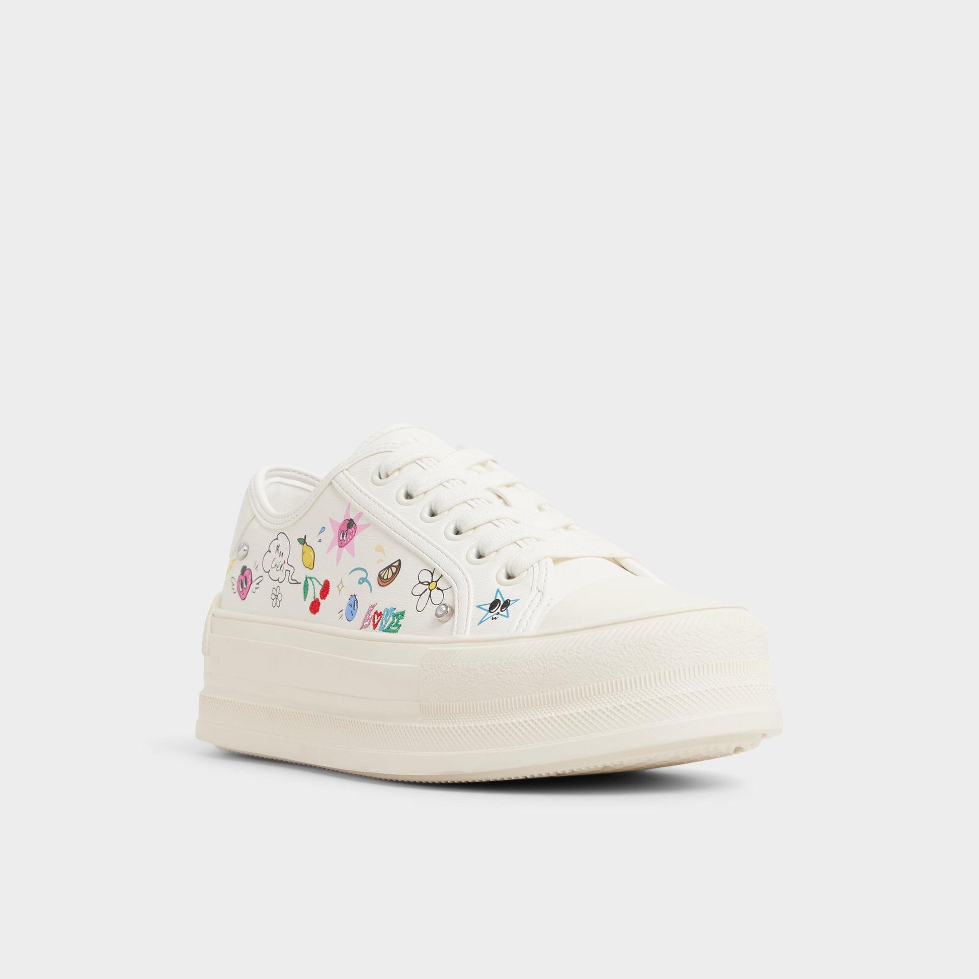 Three-quarter angle of White/Multi Rayes Sneaker's front side