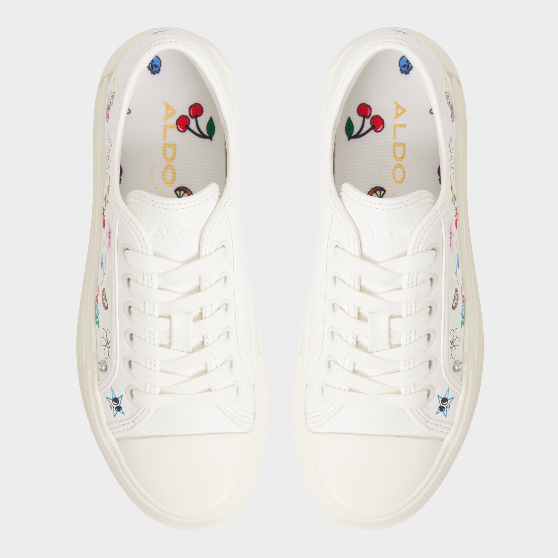 Top-down view of the White/Multi Rayes Sneaker