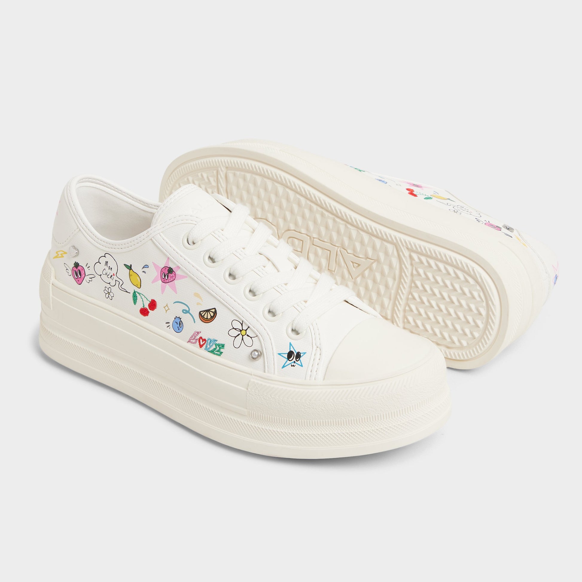 Highlighted view of a pair of White/Multi Rayes Sneakers