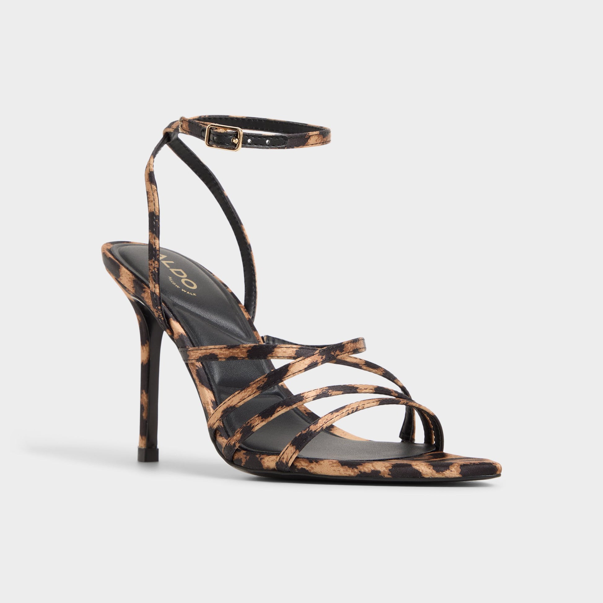 Three-quarter angle of Brown Multi Solania Heeled sandal's front side