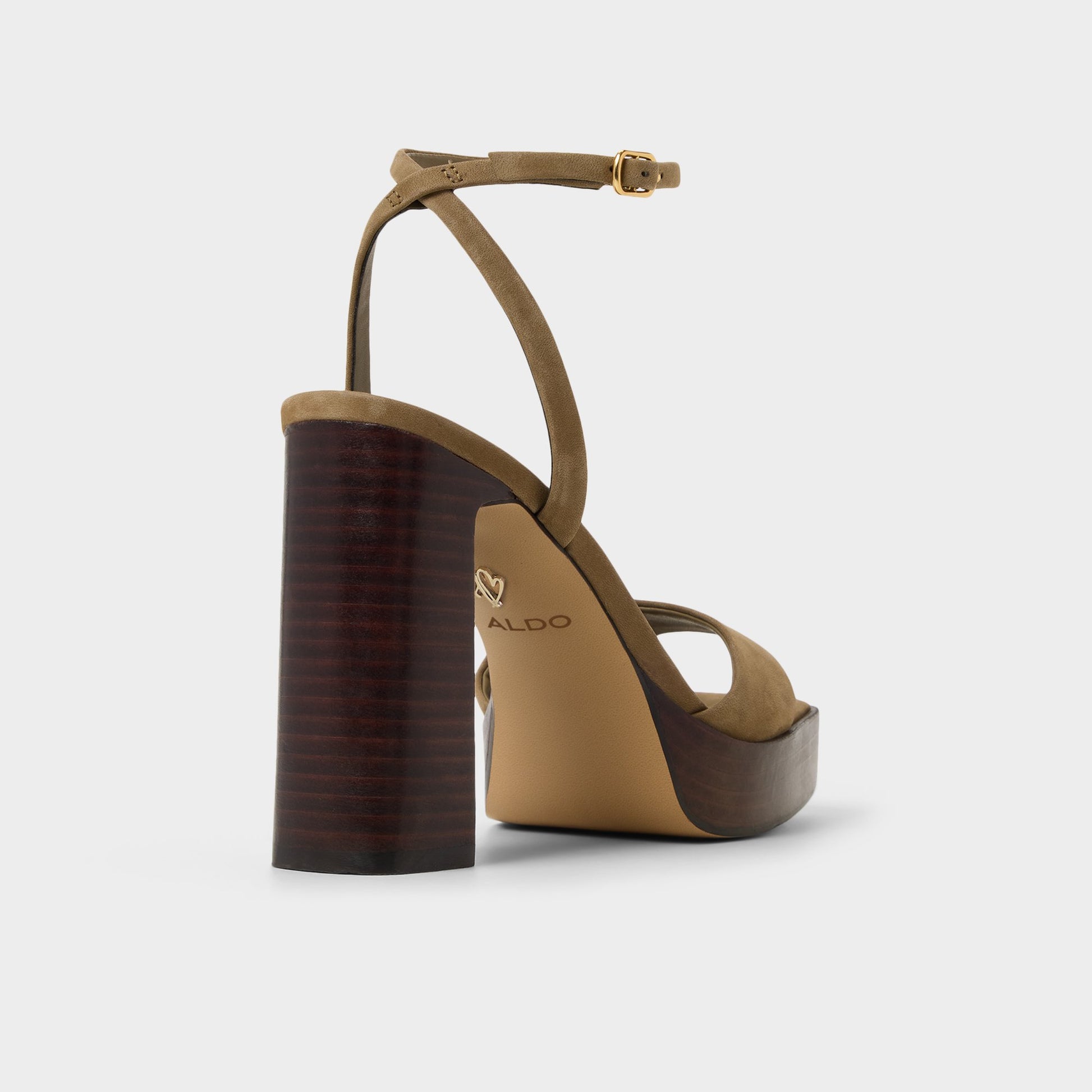 Three-quarter angle of Other Green Lothon Strappy heeled sandal's back side