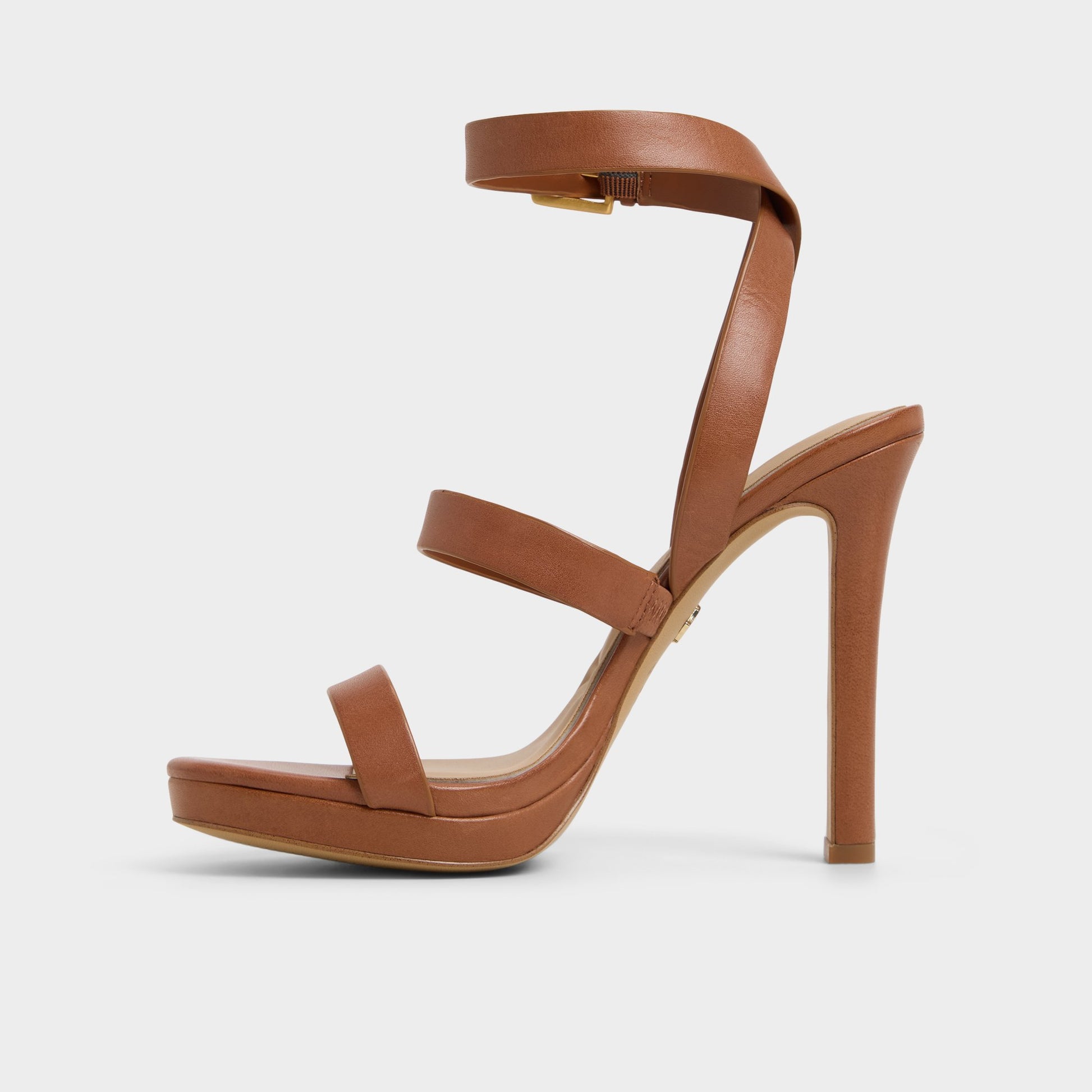 Side view of Medium Brown Kardy Strappy heeled sandal