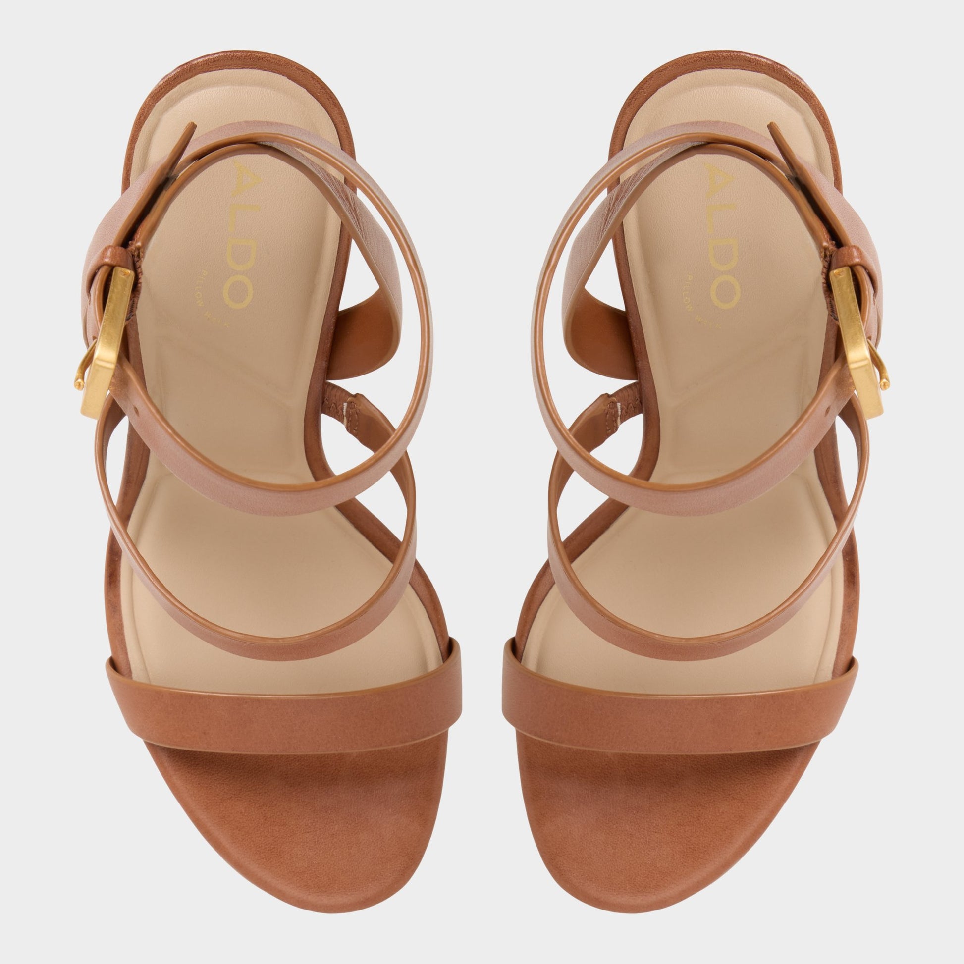 Top-down view of the Medium Brown Kardy Strappy heeled sandal