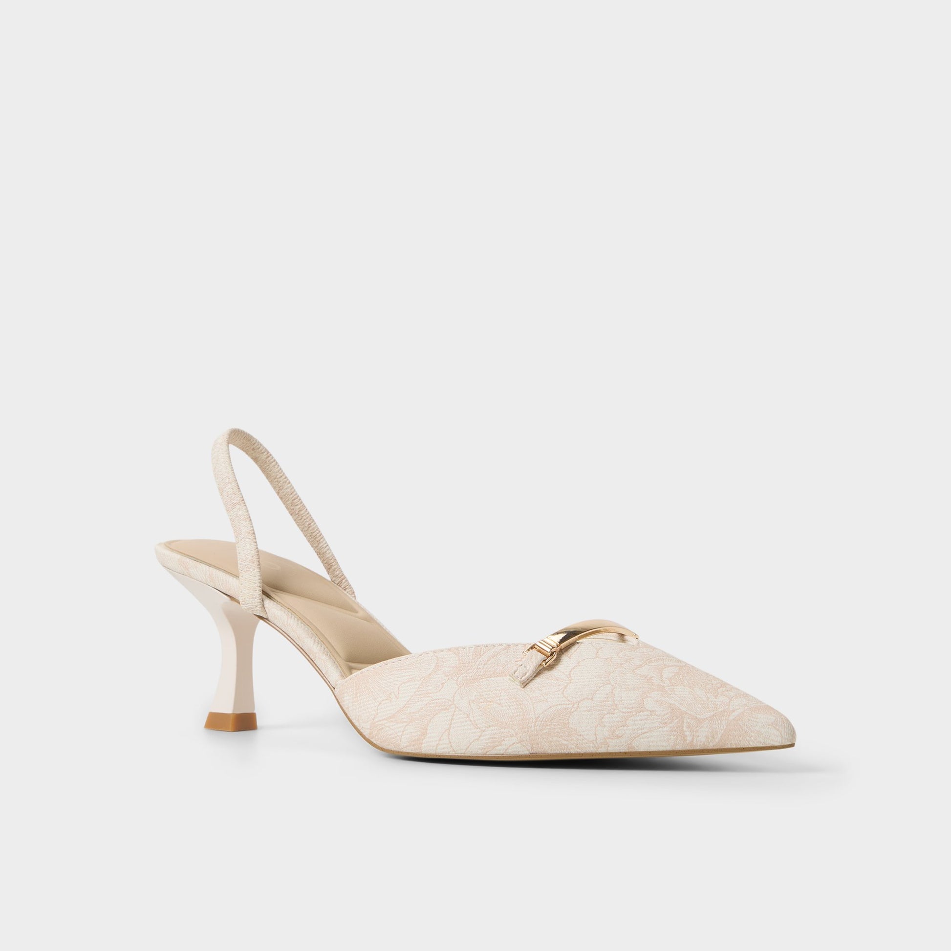 Three-quarter angle of Light Pink Nailah Slingback heel's front side
