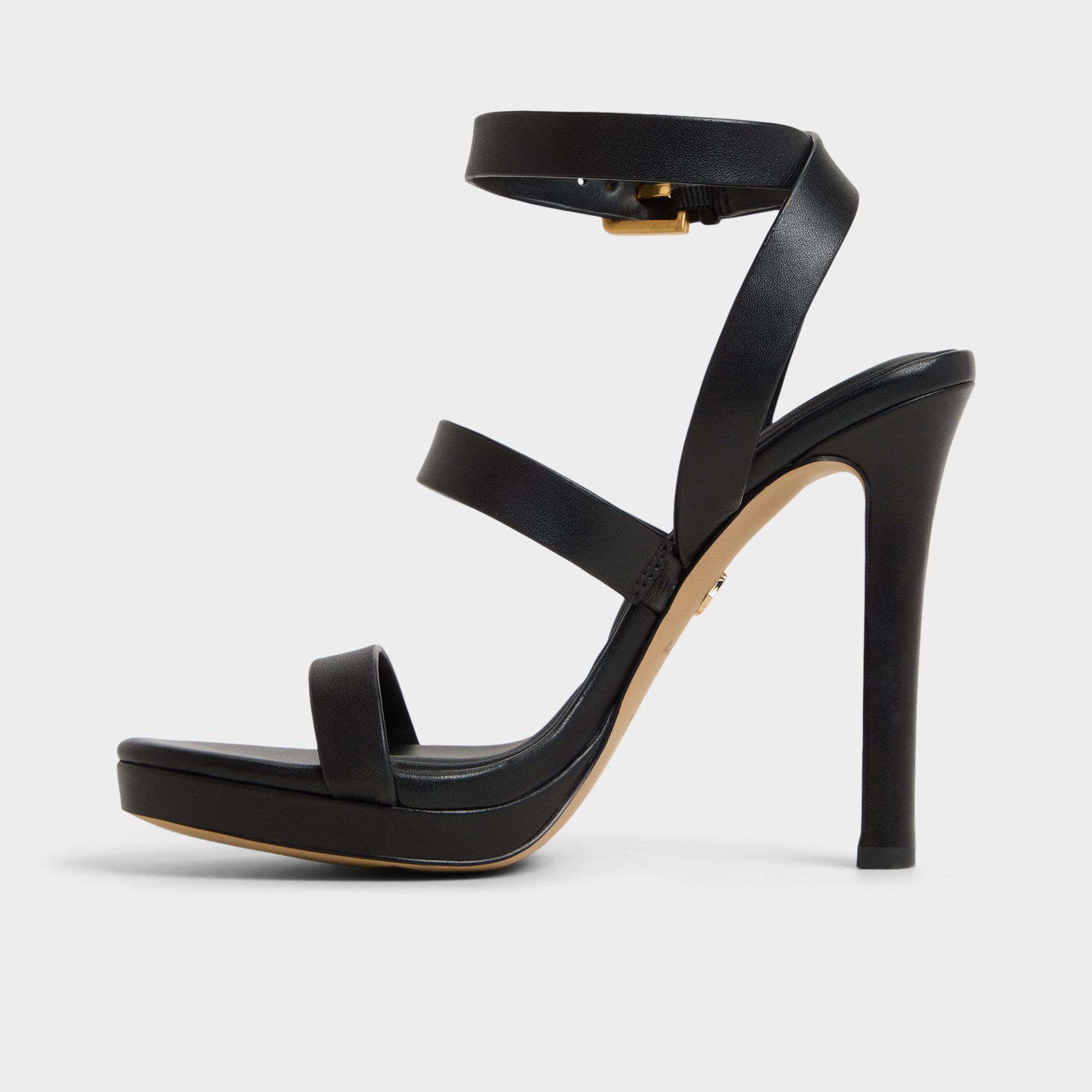 Side view of Black Kardy Strappy heeled sandal