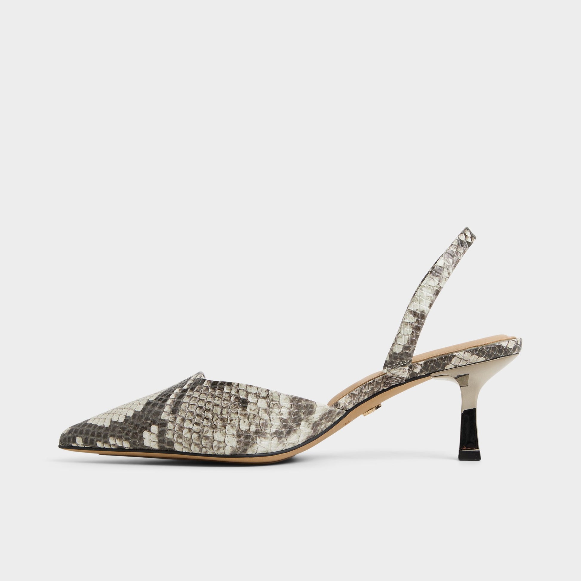 Side view of White/Black Gavedessi Slingback heel