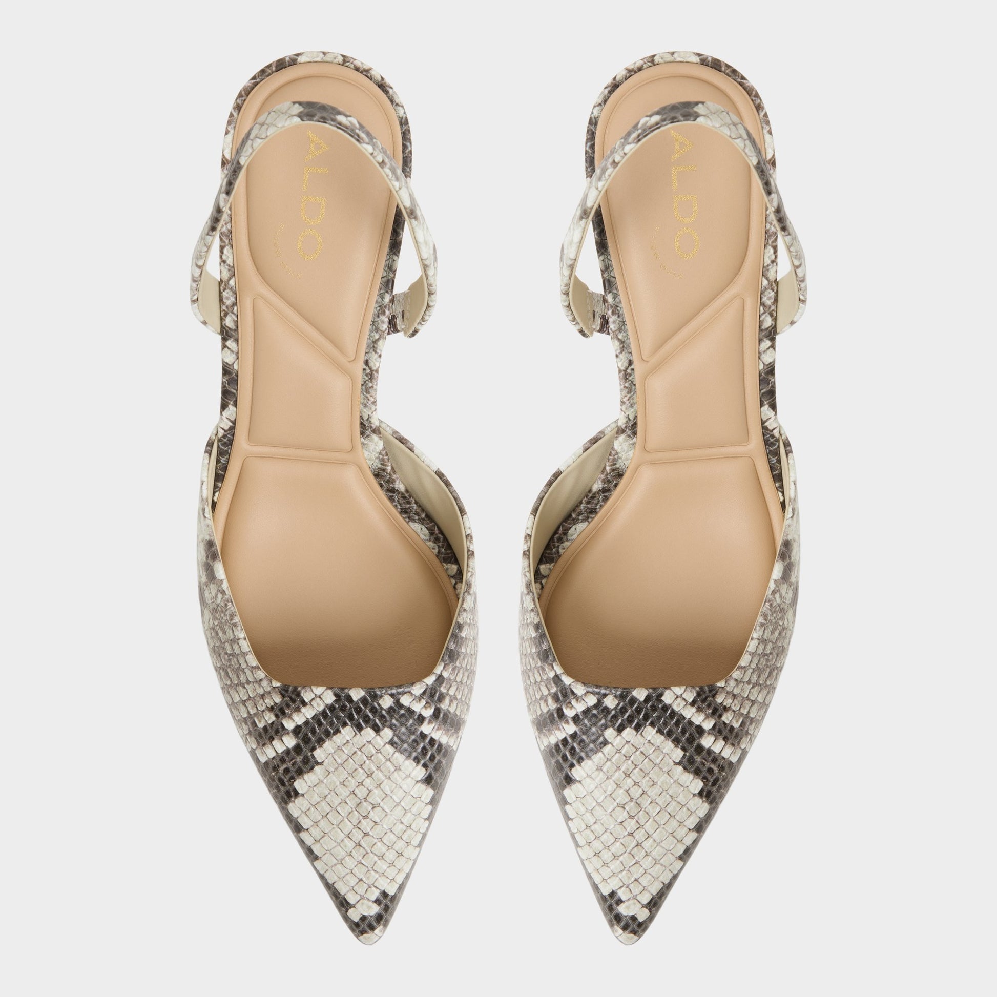 Top-down view of the White/Black Gavedessi Slingback heel