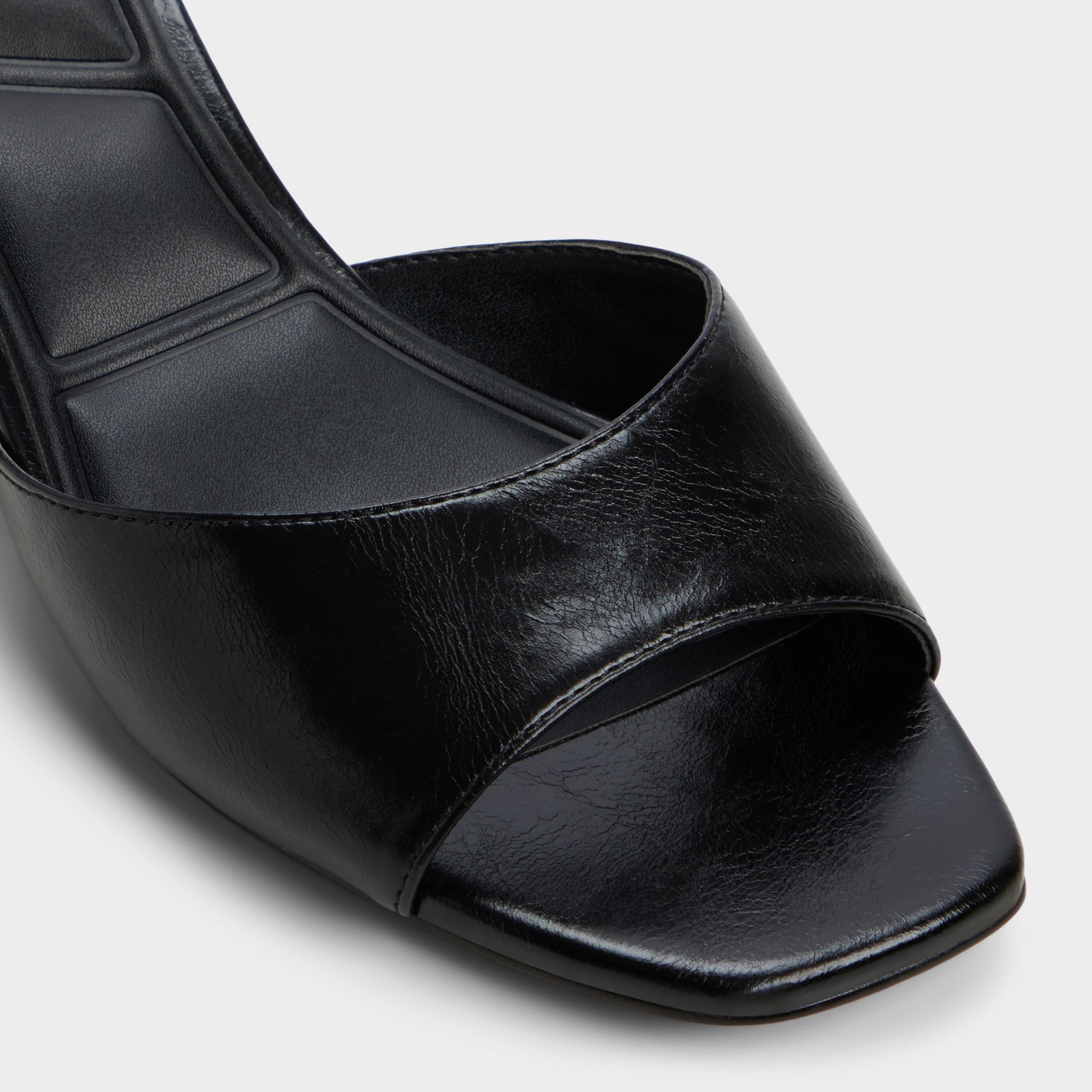 Close-up of the Black Haeden Heeled mule