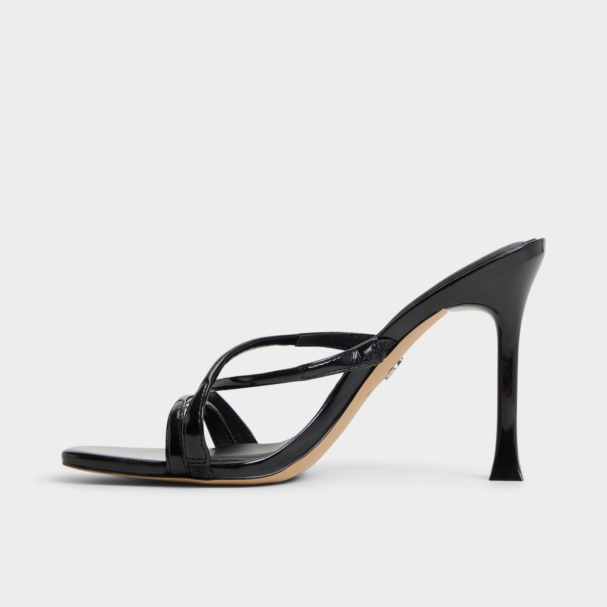 Side view of Black Velaia Heeled mule