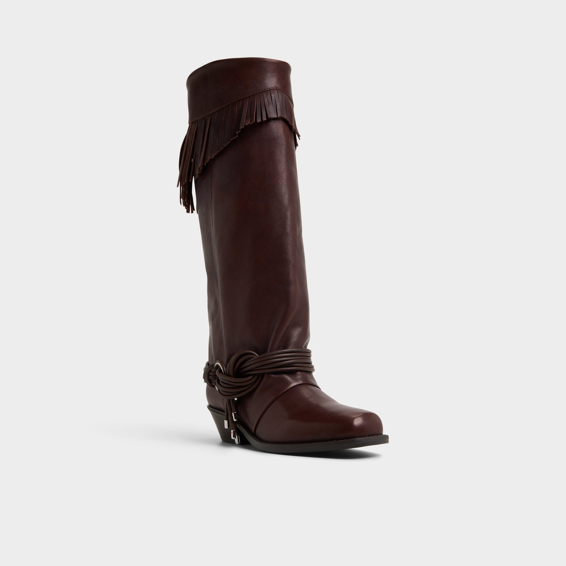 Three-quarter angle of Medium Brown Longhorn Mid-calf boot's front side