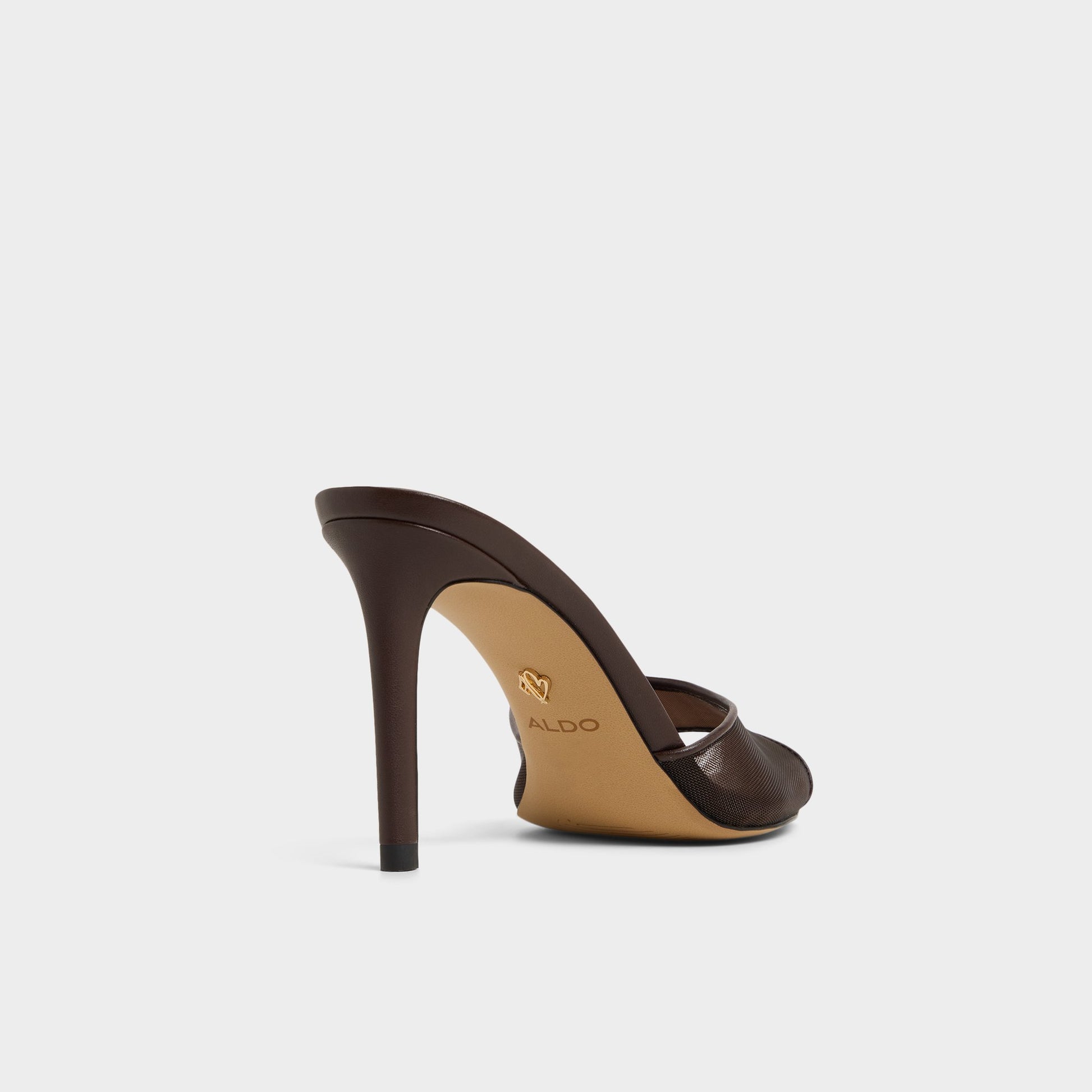 Three-quarter angle of Dark Brown Anyabrilden Heeled mule's back side
