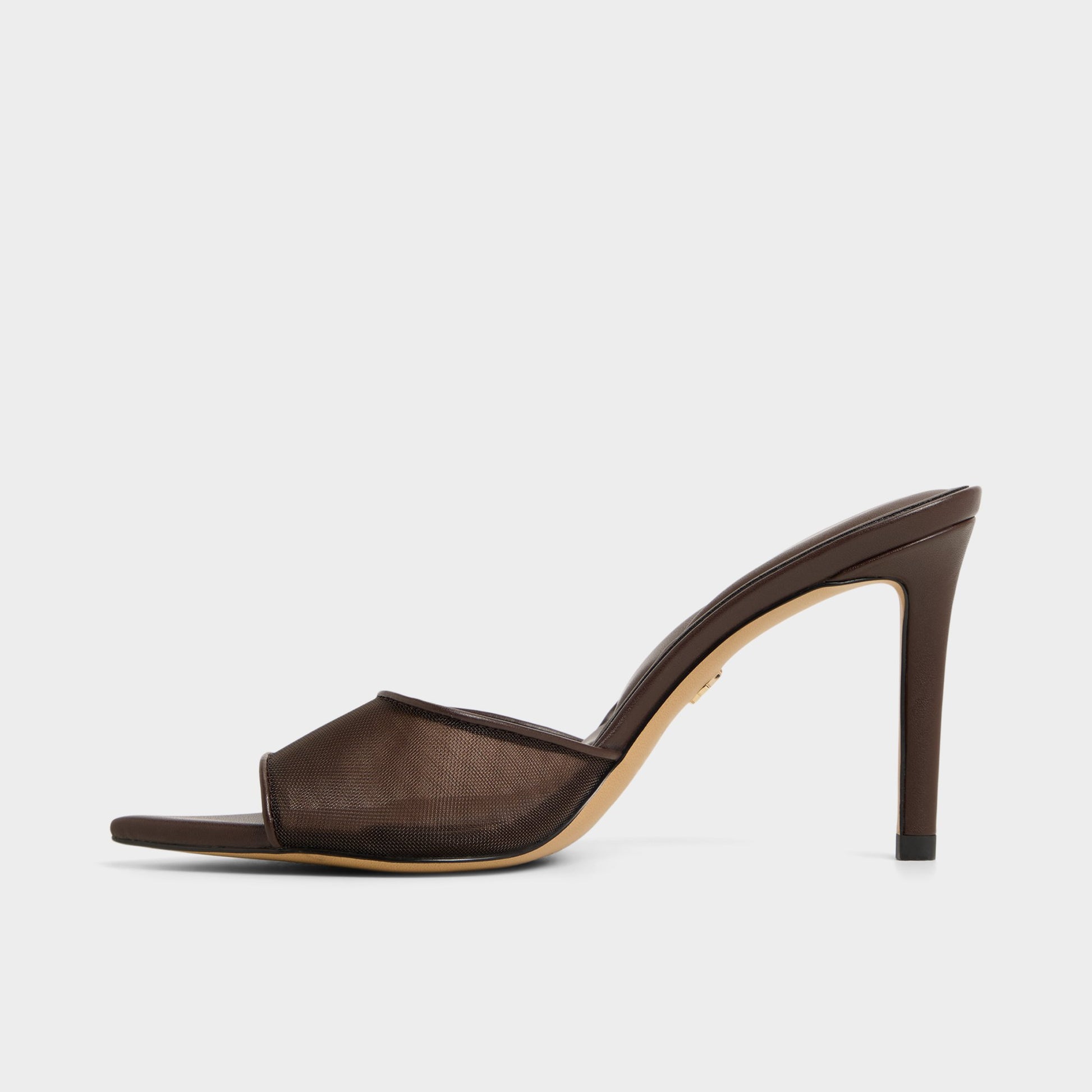 Side view of Dark Brown Anyabrilden Heeled mule