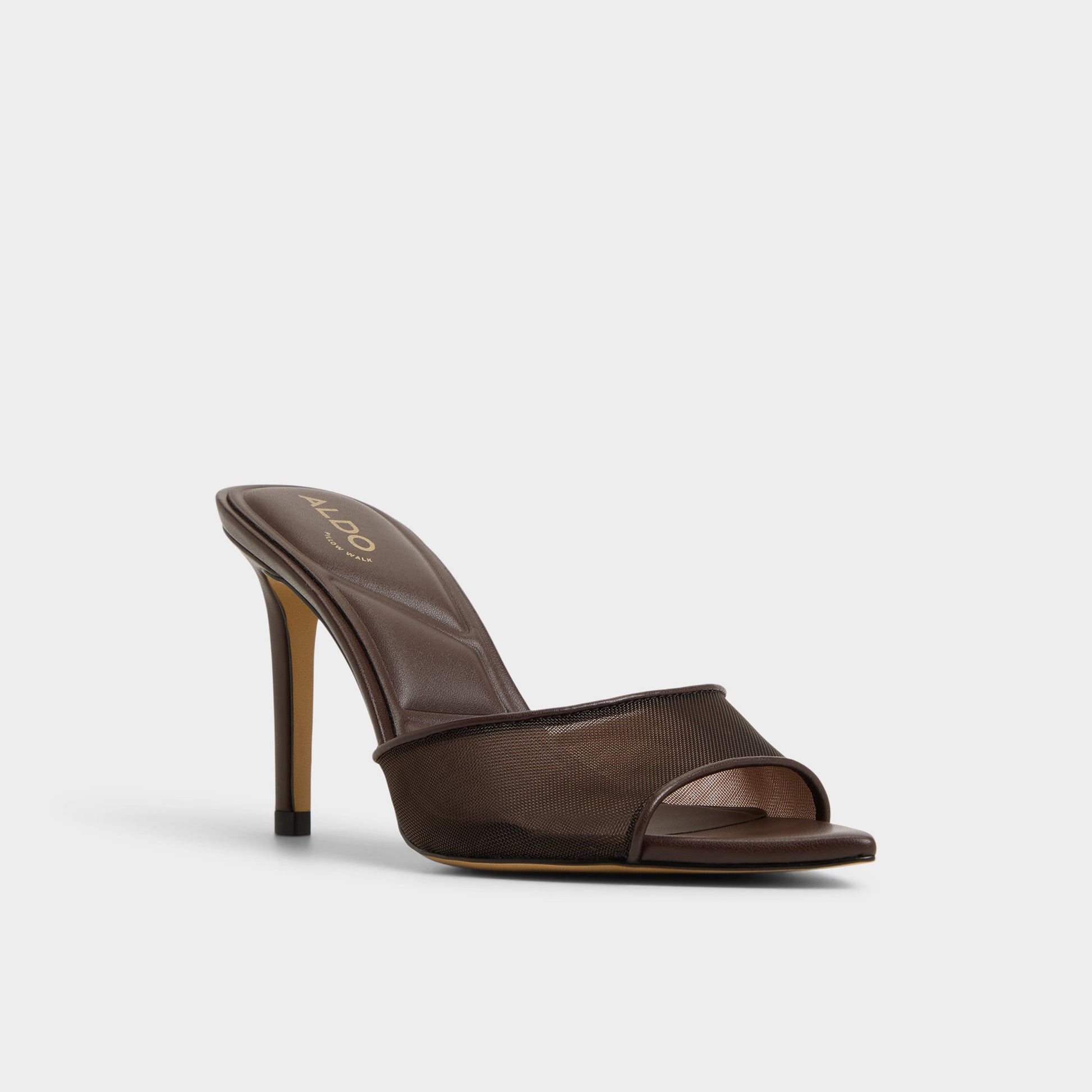 Three-quarter angle of Dark Brown Anyabrilden Heeled mule's front side