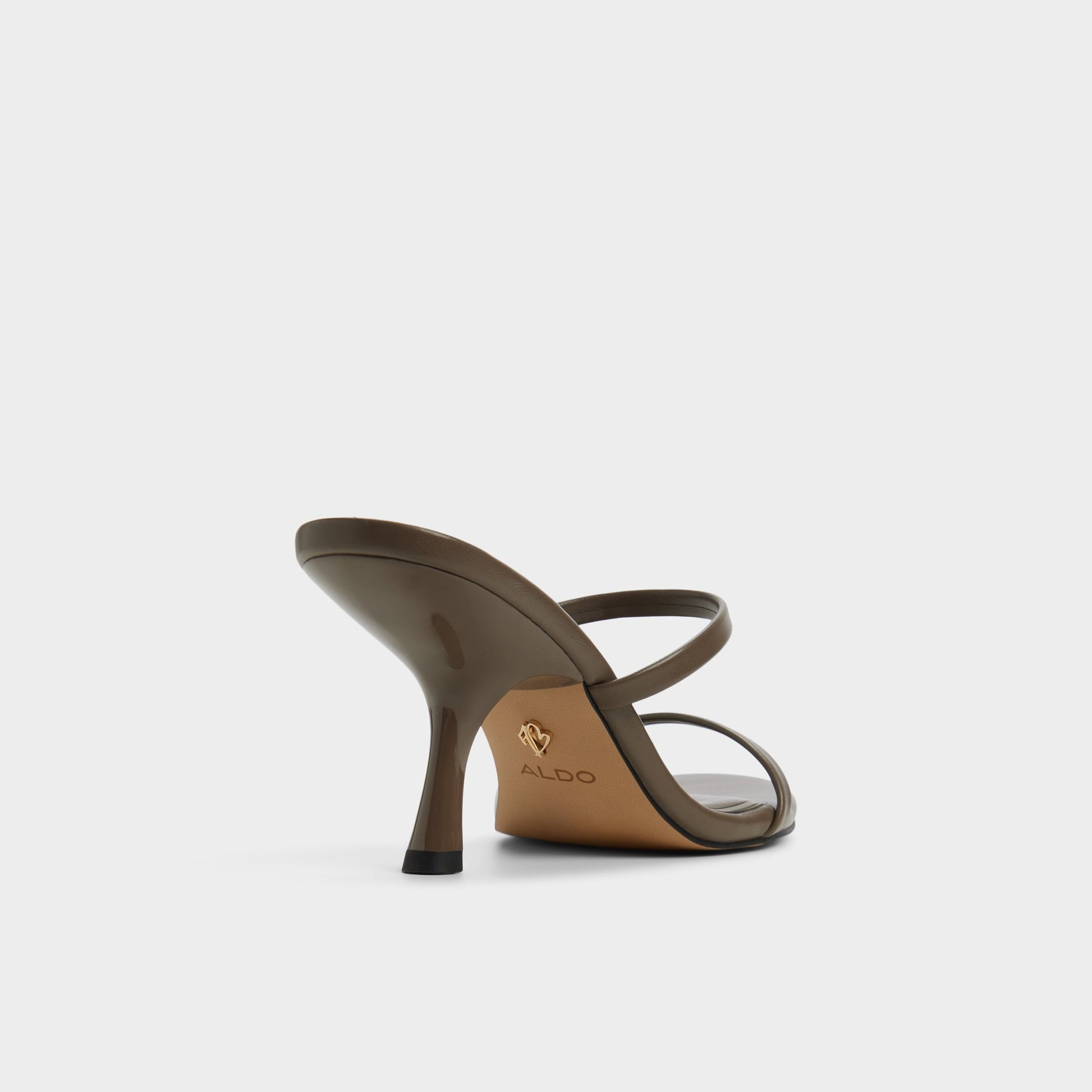 Three-quarter angle of Khaki Avelinda Heeled mule's back side