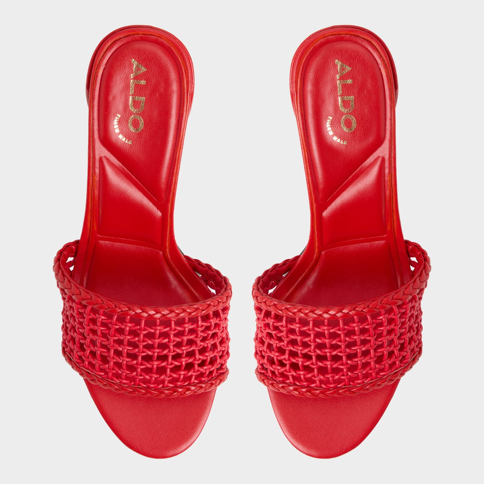 Top-down view of the Bright Red Beachdate Heeled mule