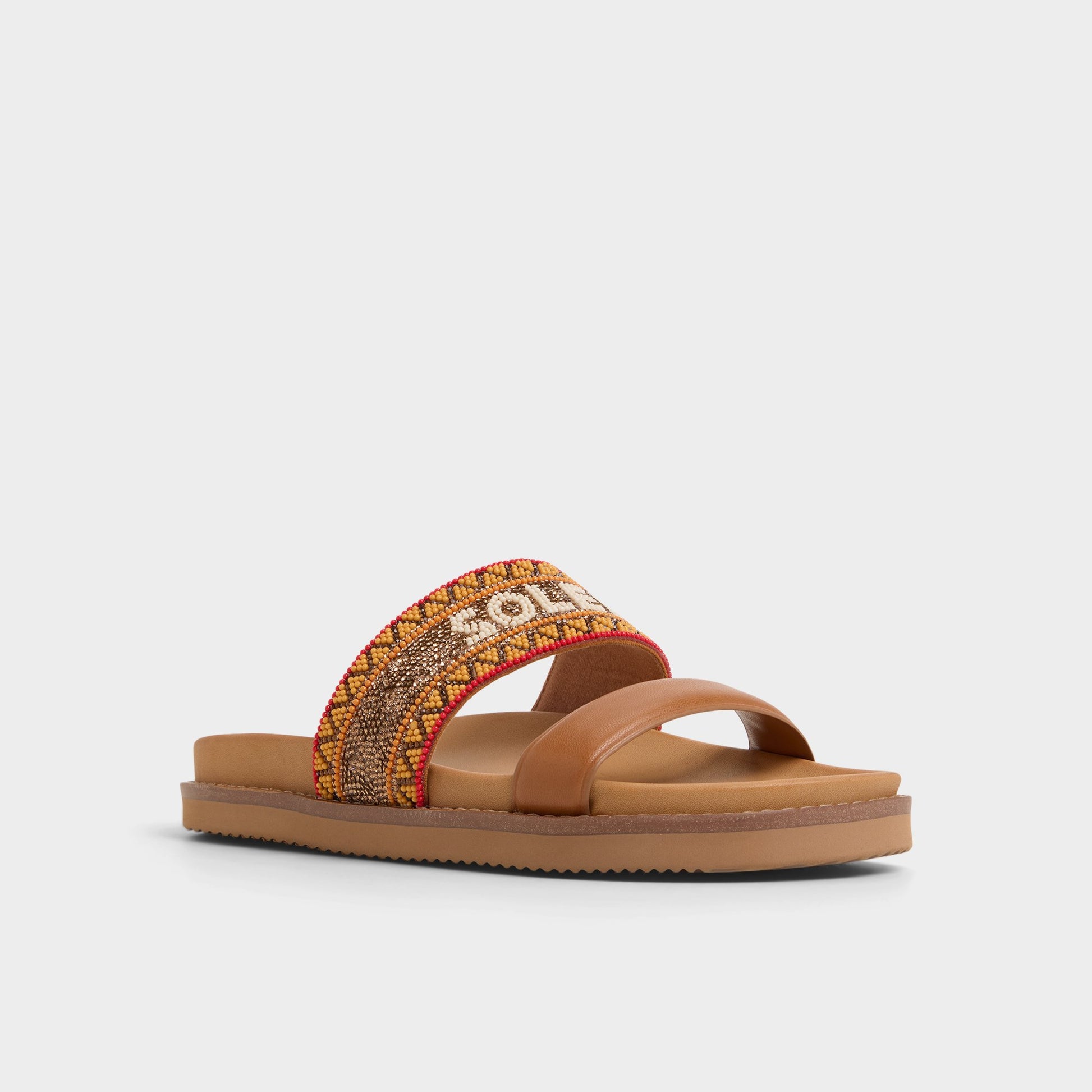 Angle de trois quarts de la face avant de Marron Multi Beachvacay Claquette