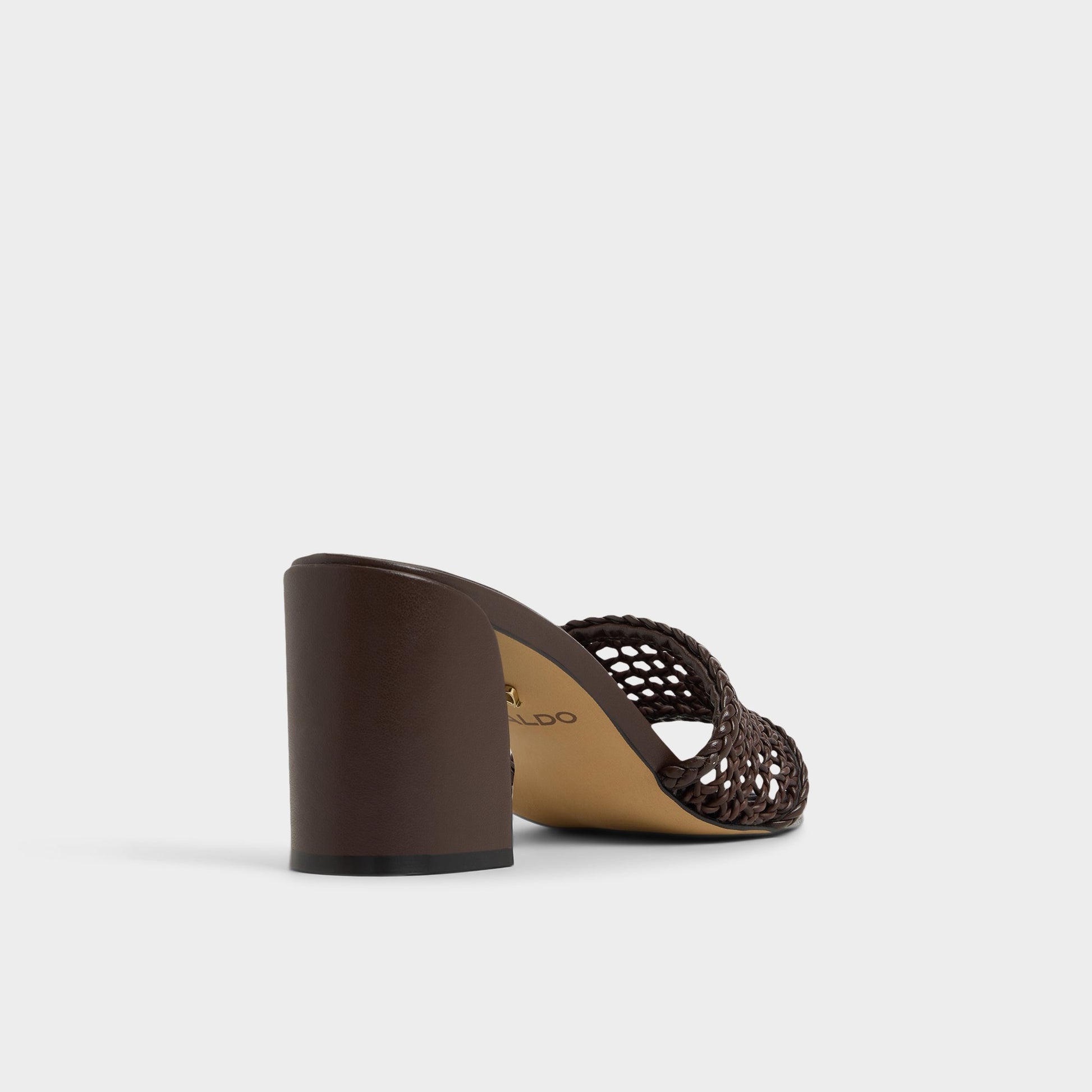 Three-quarter angle of Dark Brown Beachdate Heeled mule's back side