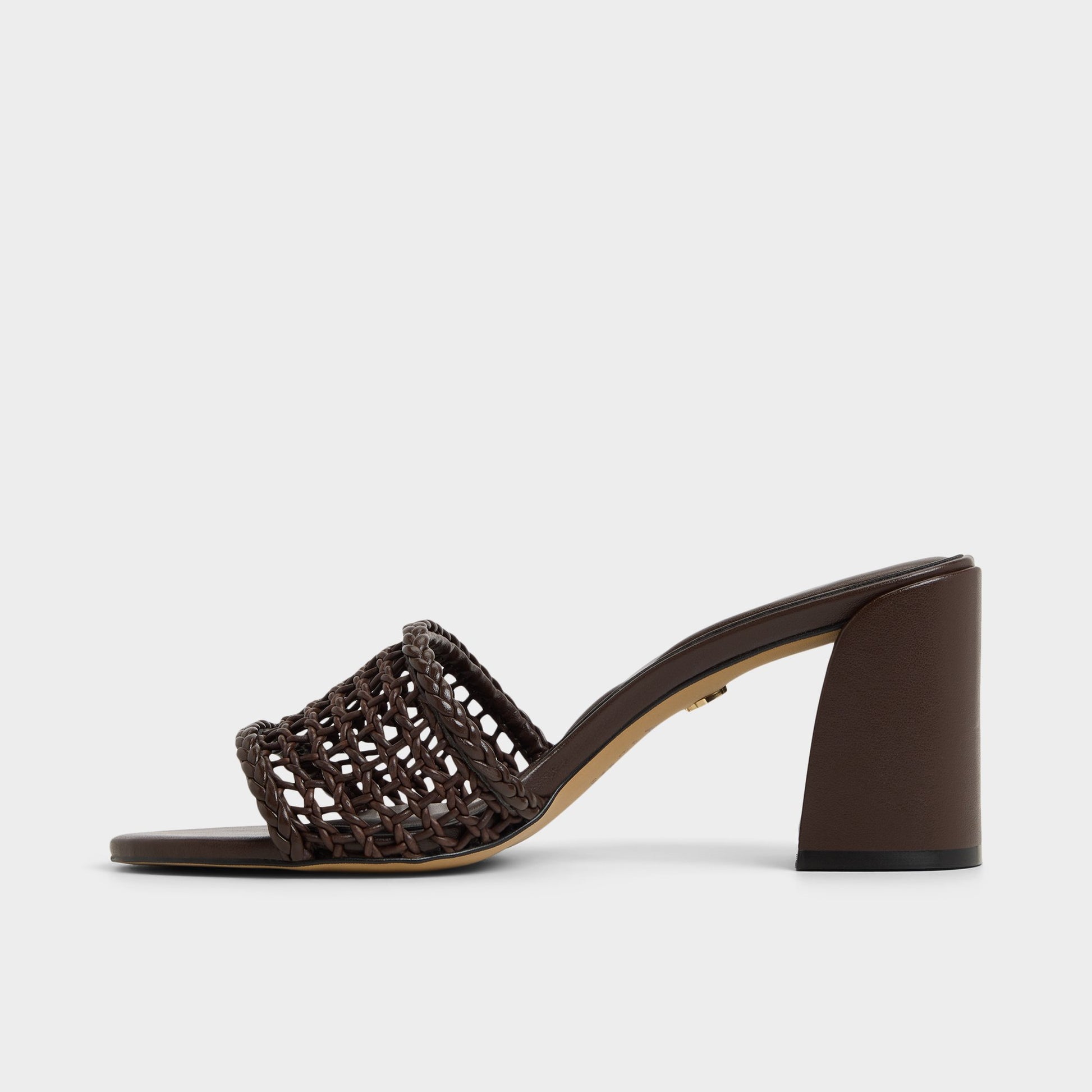 Side view of Dark Brown Beachdate Heeled mule