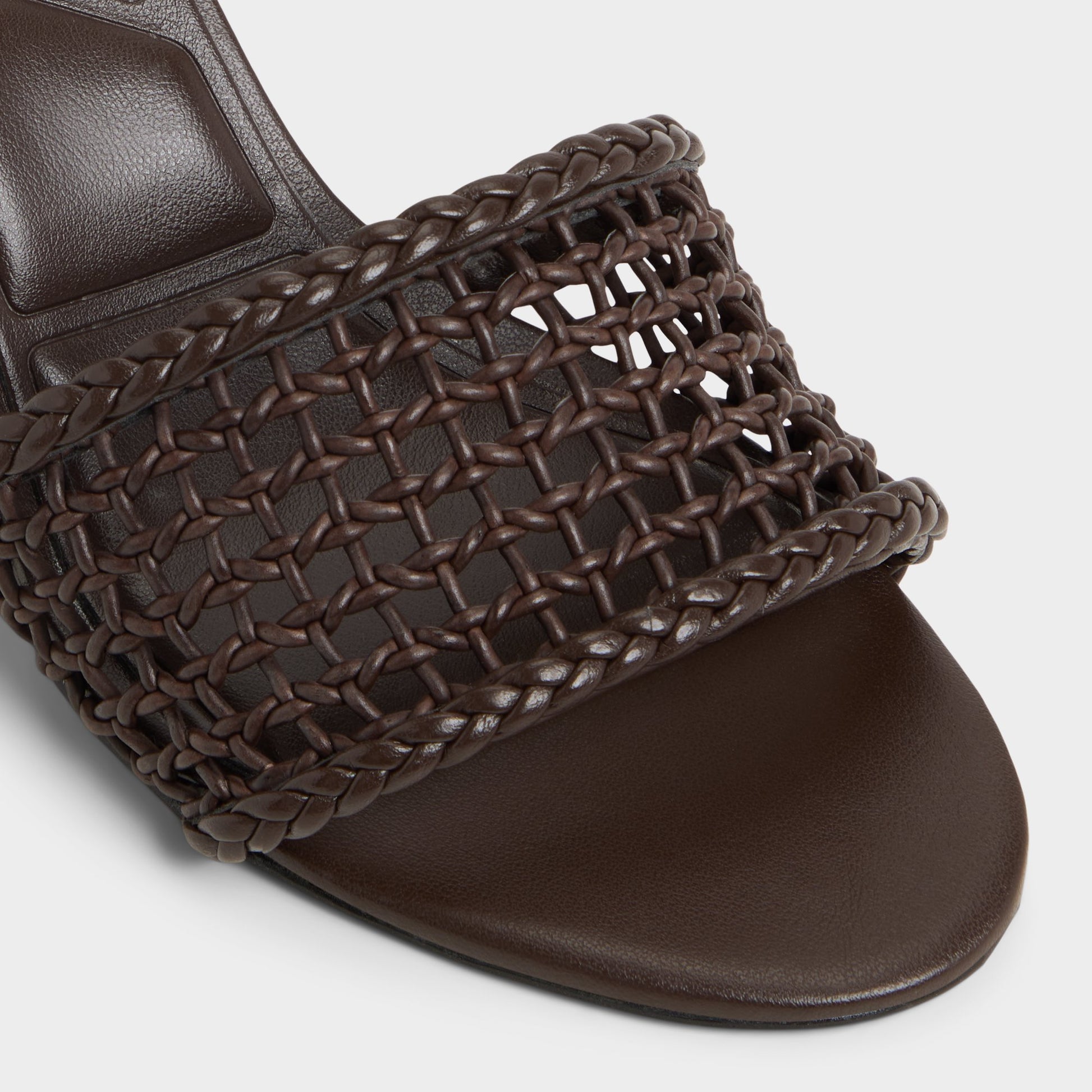 Close-up of the Dark Brown Beachdate Heeled mule