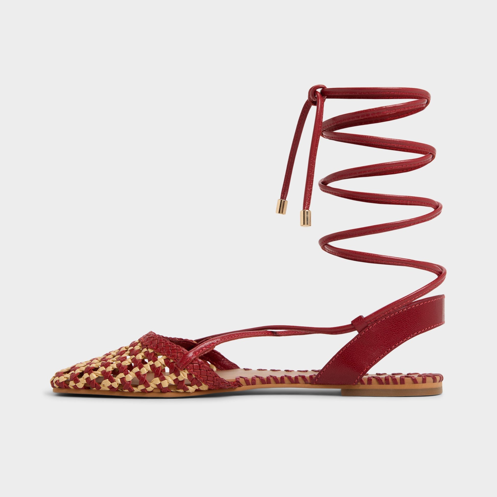 Side view of Open Red Dragostee Strappy flat sandal
