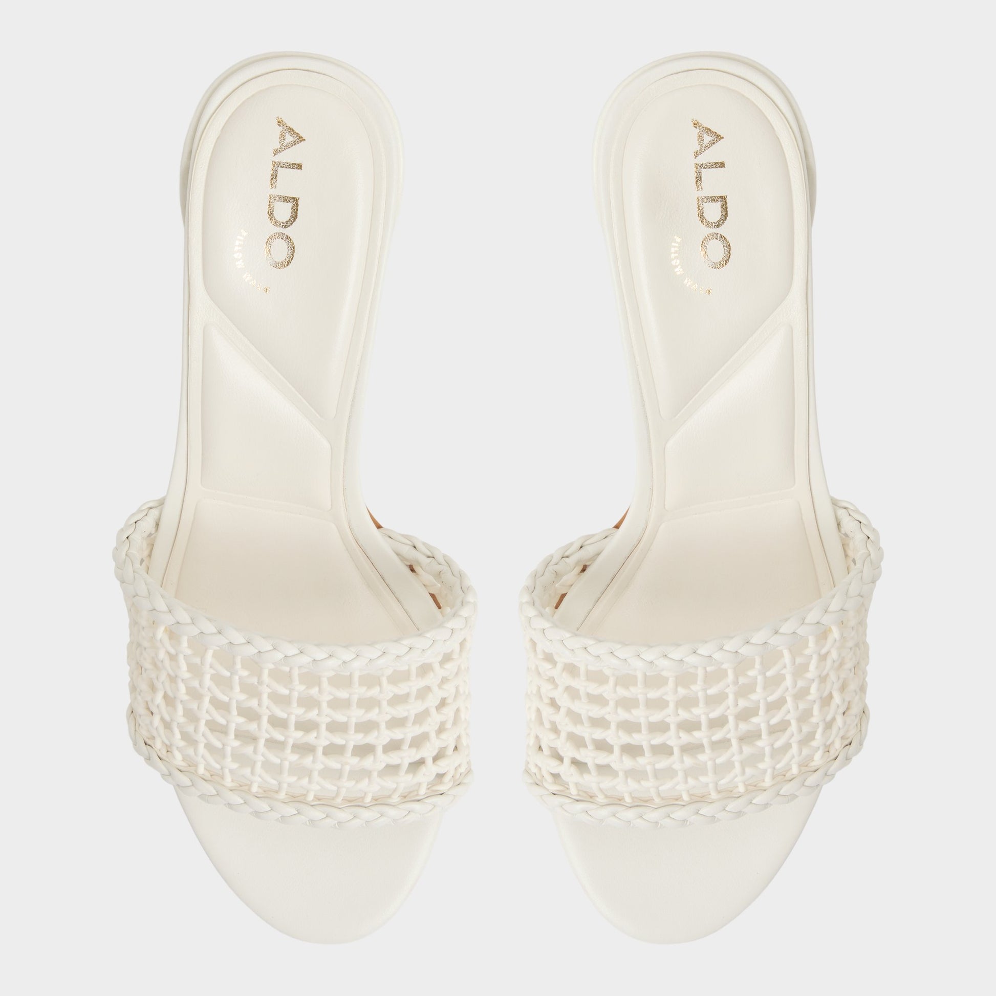 Top-down view of the White/Bone Beachdate Heeled mule