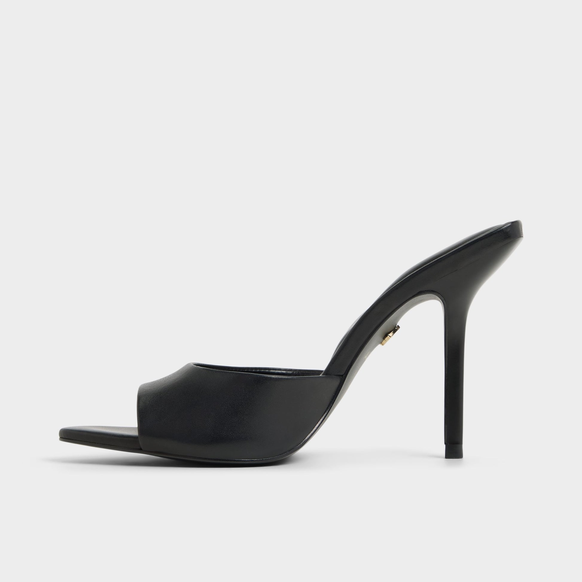 Side view of Black Madelan Heeled mule