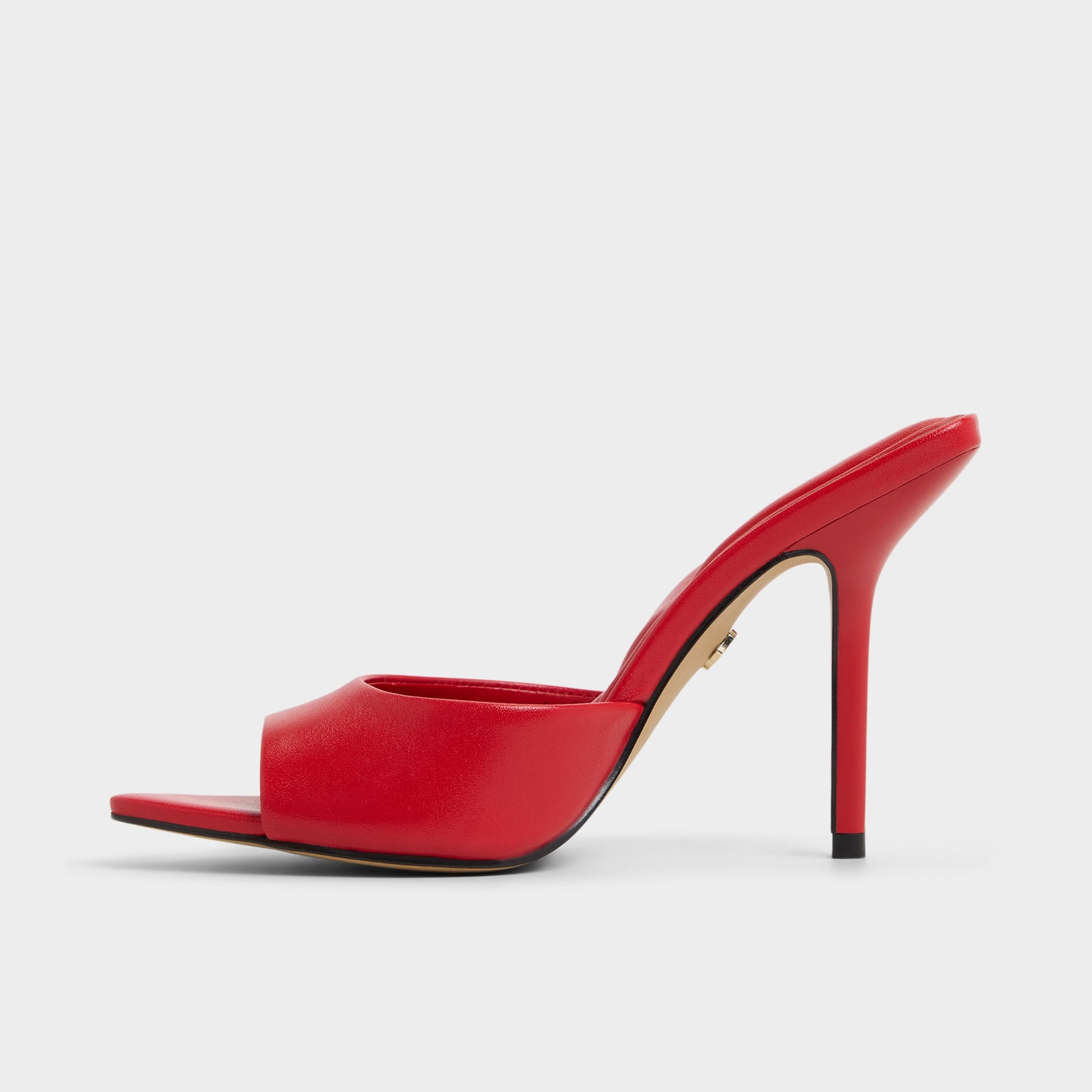 Side view of Bright Red Madelan Heeled mule