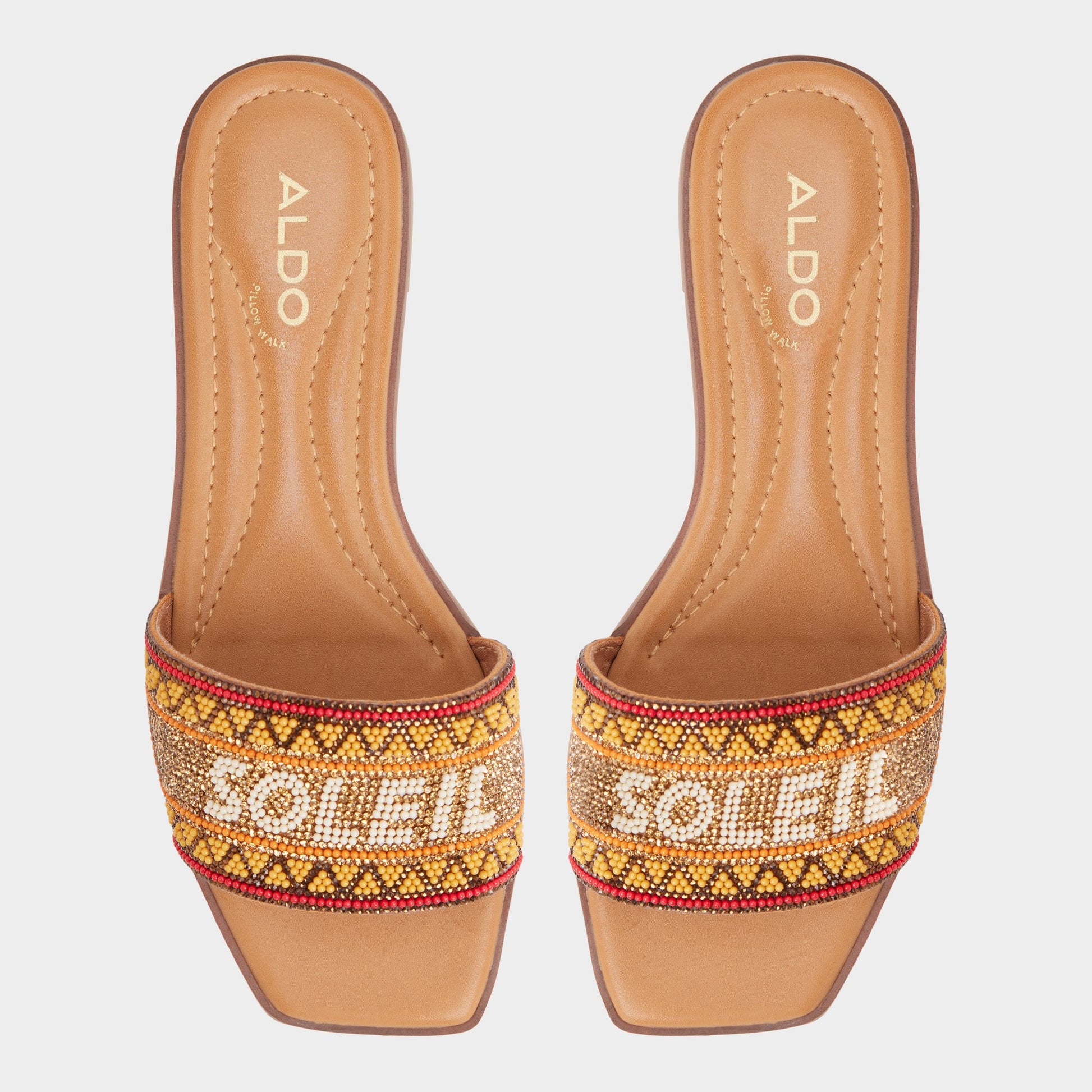 Top-down view of the Brown Multi Seavacay Slide sandal