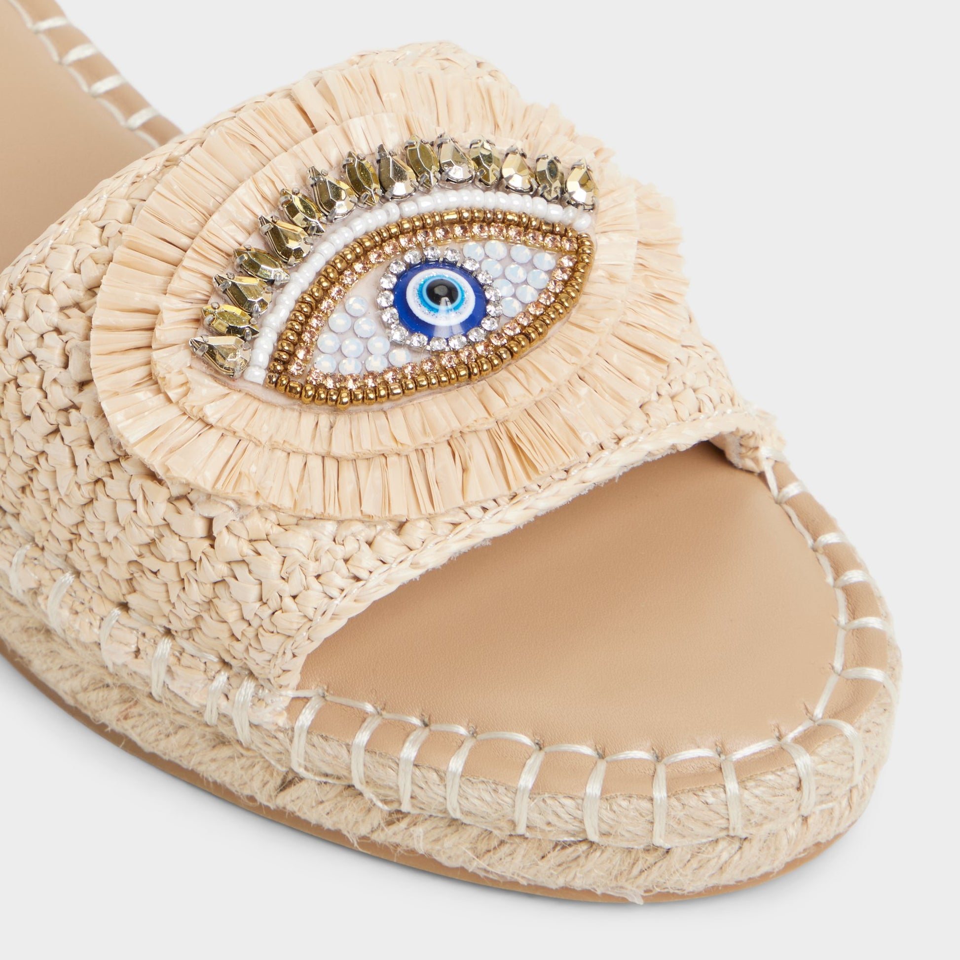 Close-up of the Natural Nazar Slide sandal