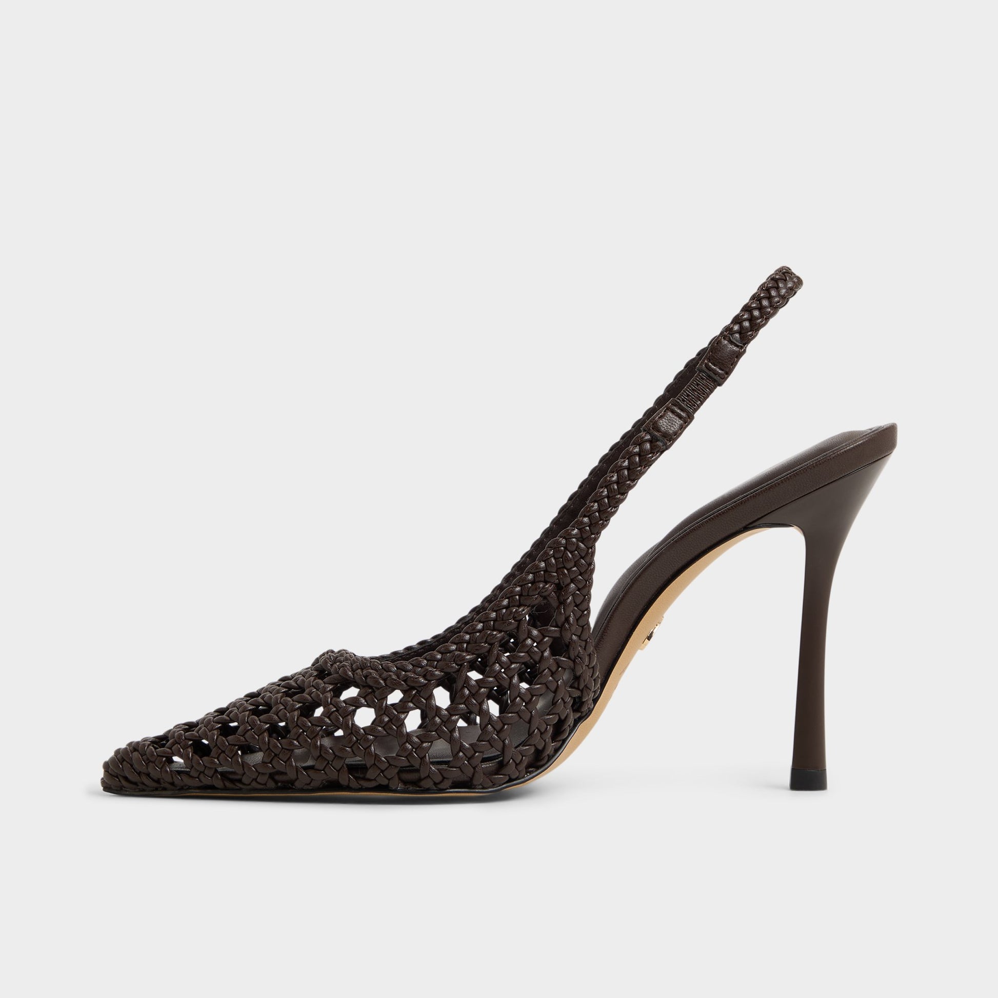 Side view of Dark Brown Petras Slingback heel