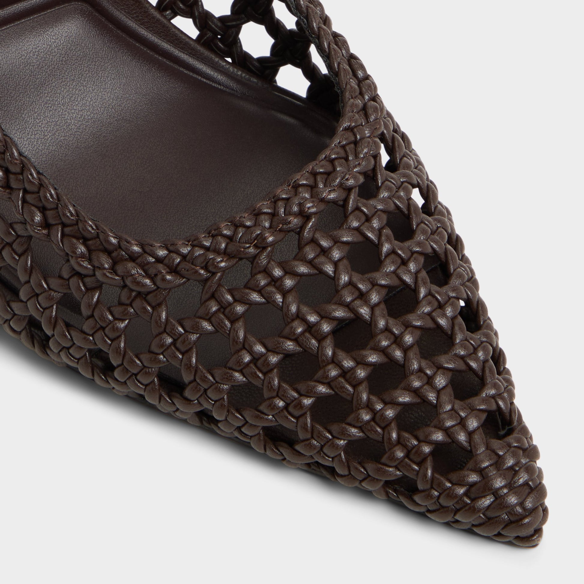 Close-up of the Dark Brown Petras Slingback heel