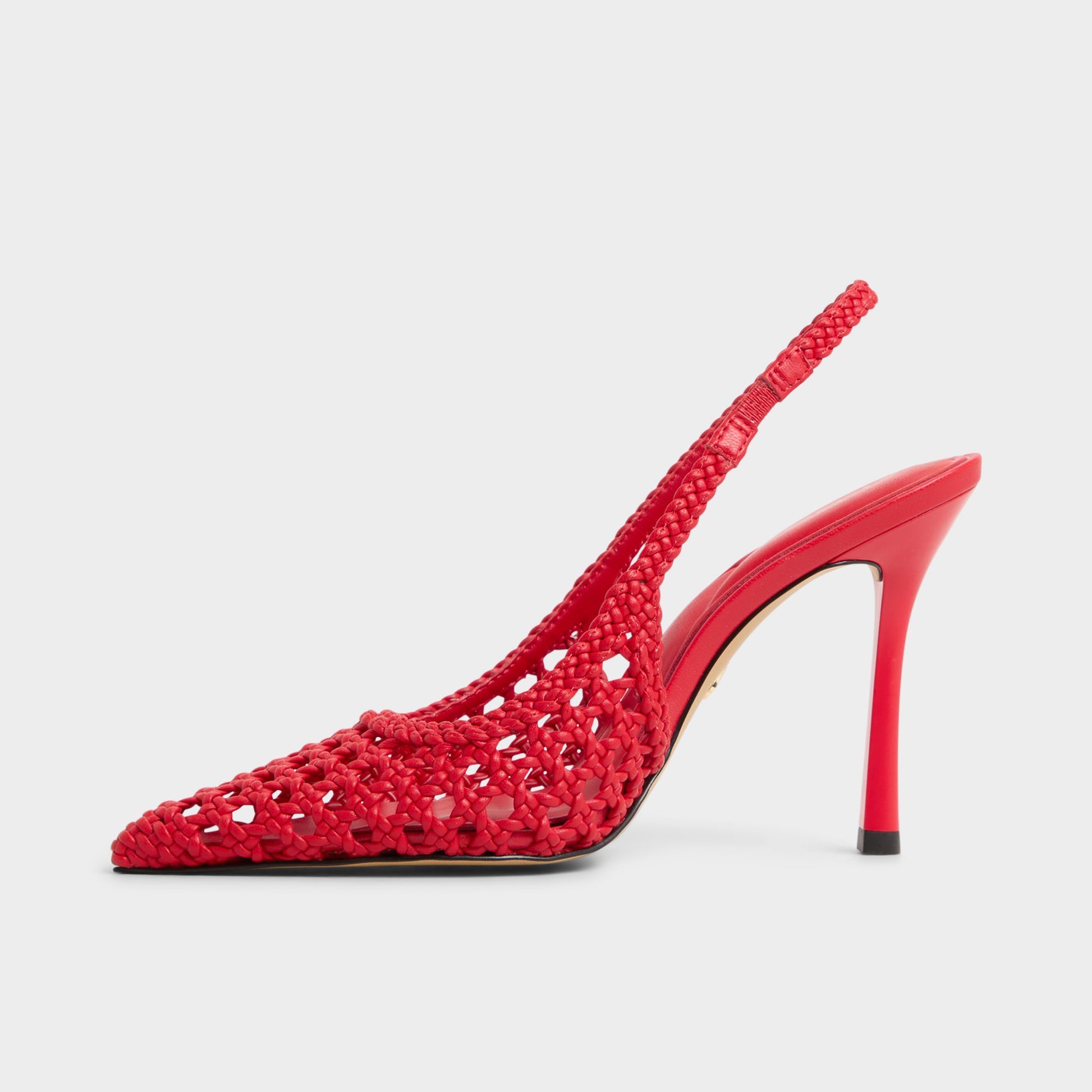 Side view of Bright Red Petras Slingback heel