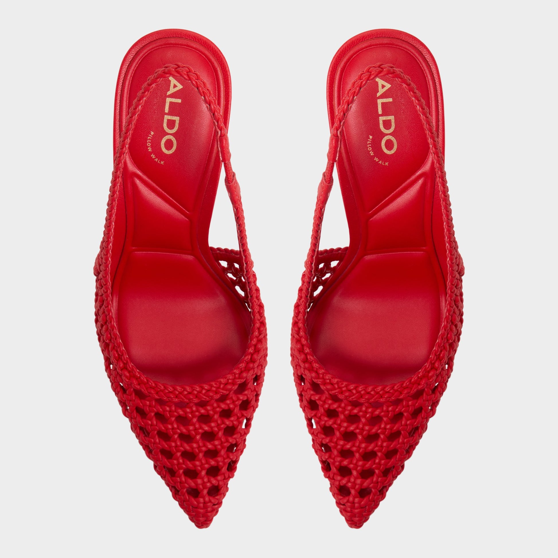 Top-down view of the Bright Red Petras Slingback heel