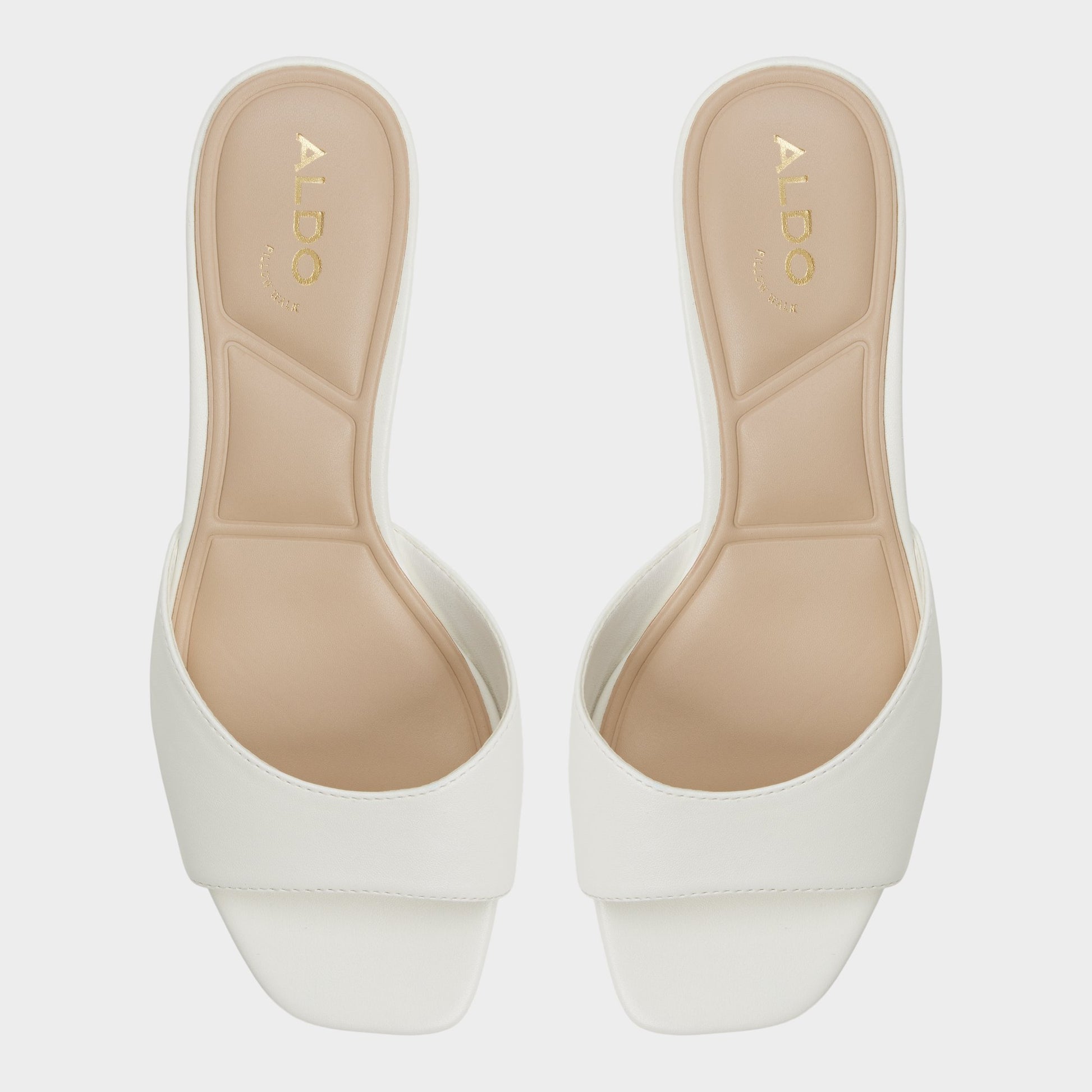 Top-down view of the White Haeden Heeled mule