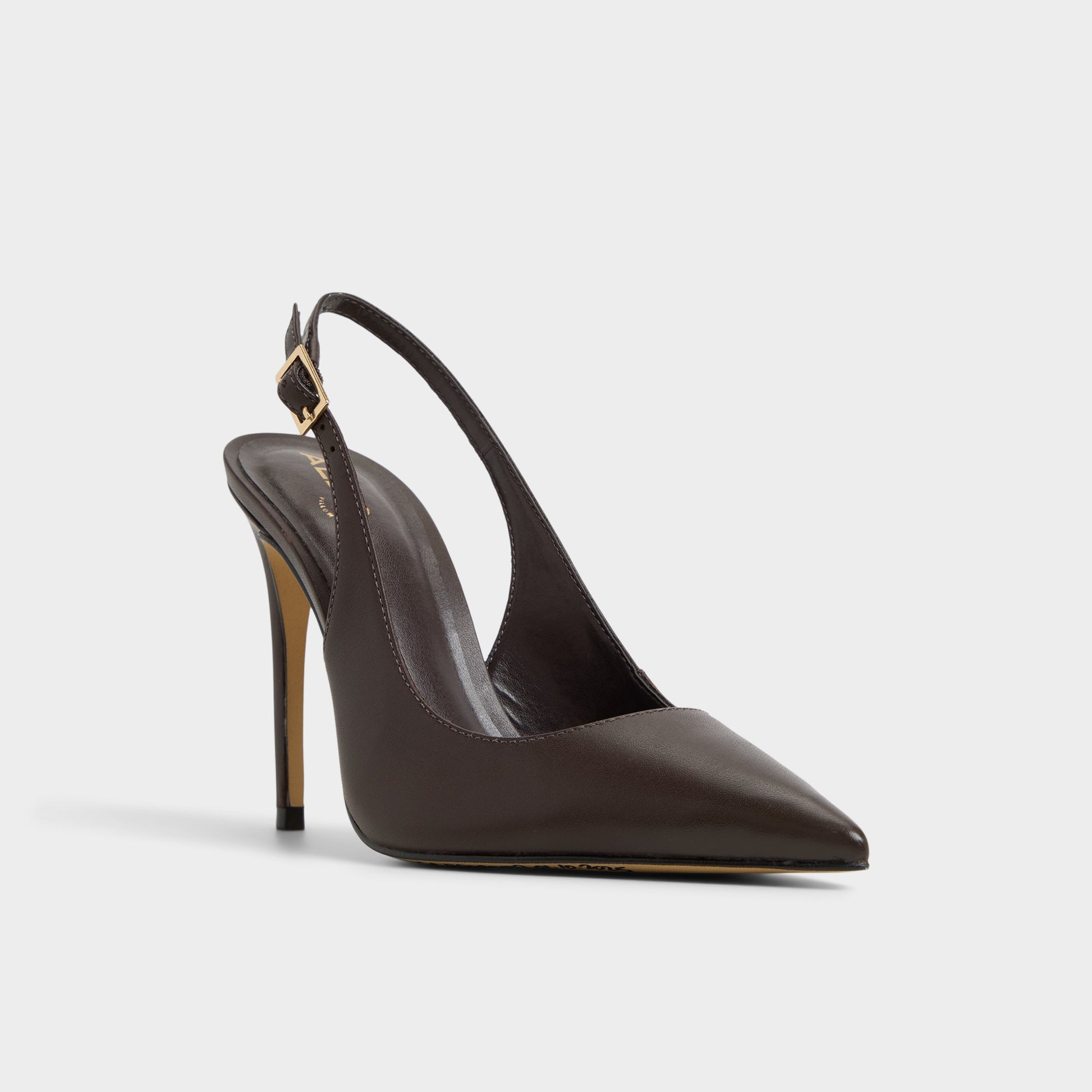 Three-quarter angle of Dark Brown Stessysling Slingback heel's front side