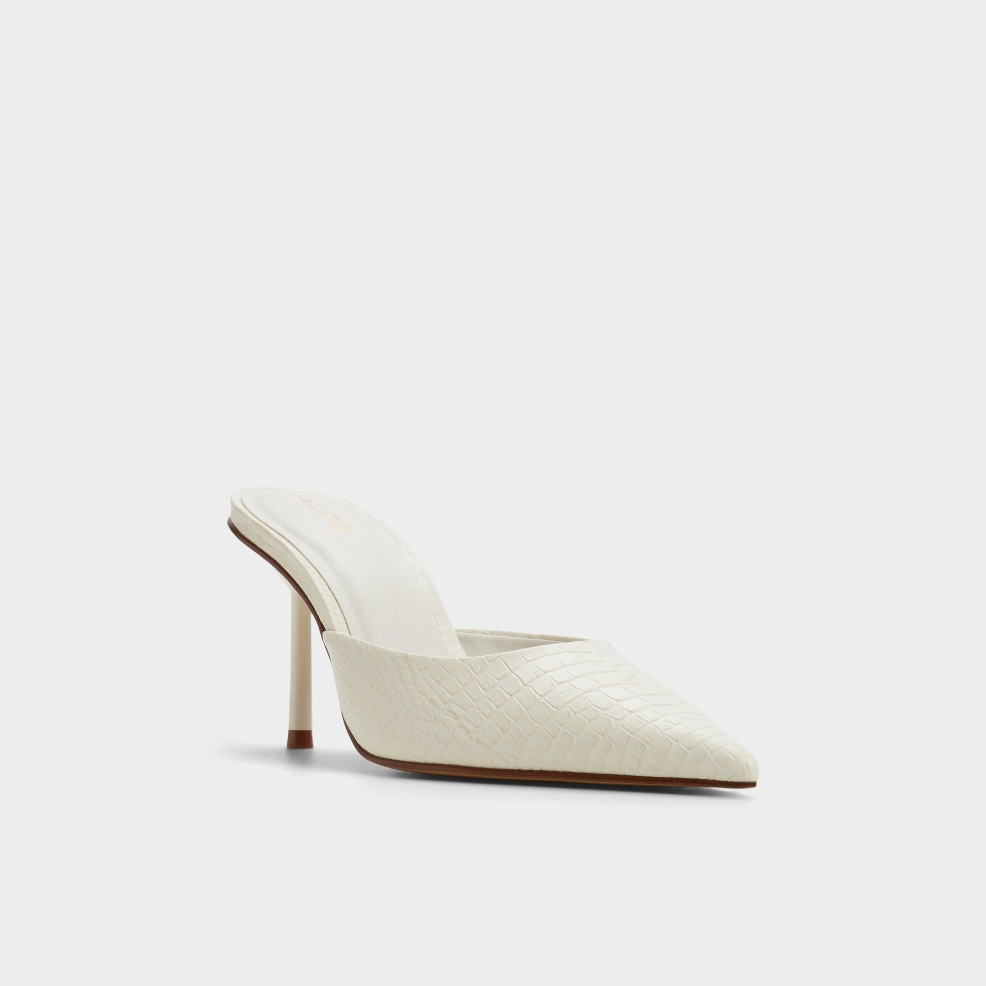 Three-quarter angle of White/Bone Beatrixy Heeled mule's front side