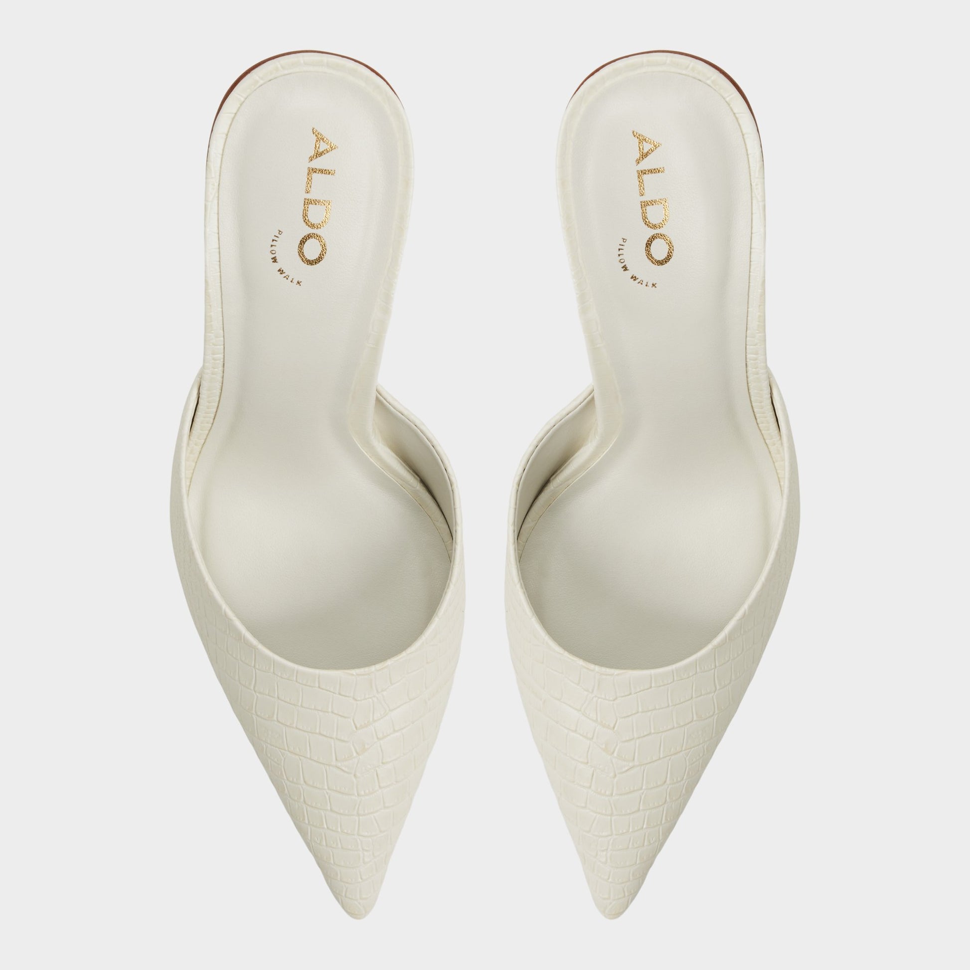 Top-down view of the White/Bone Beatrixy Heeled mule