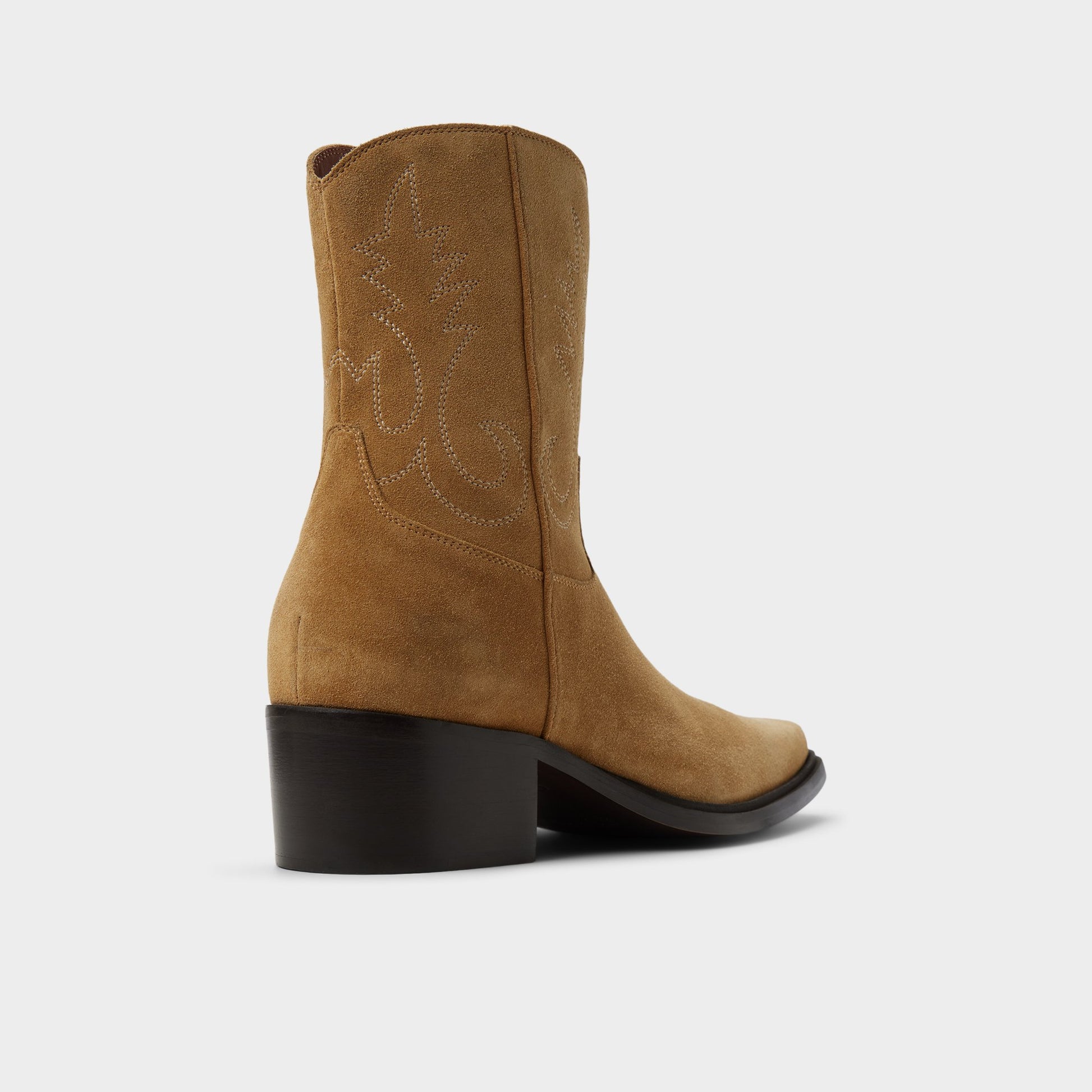 Three-quarter angle of Wheat Guthrie Western boot's back side