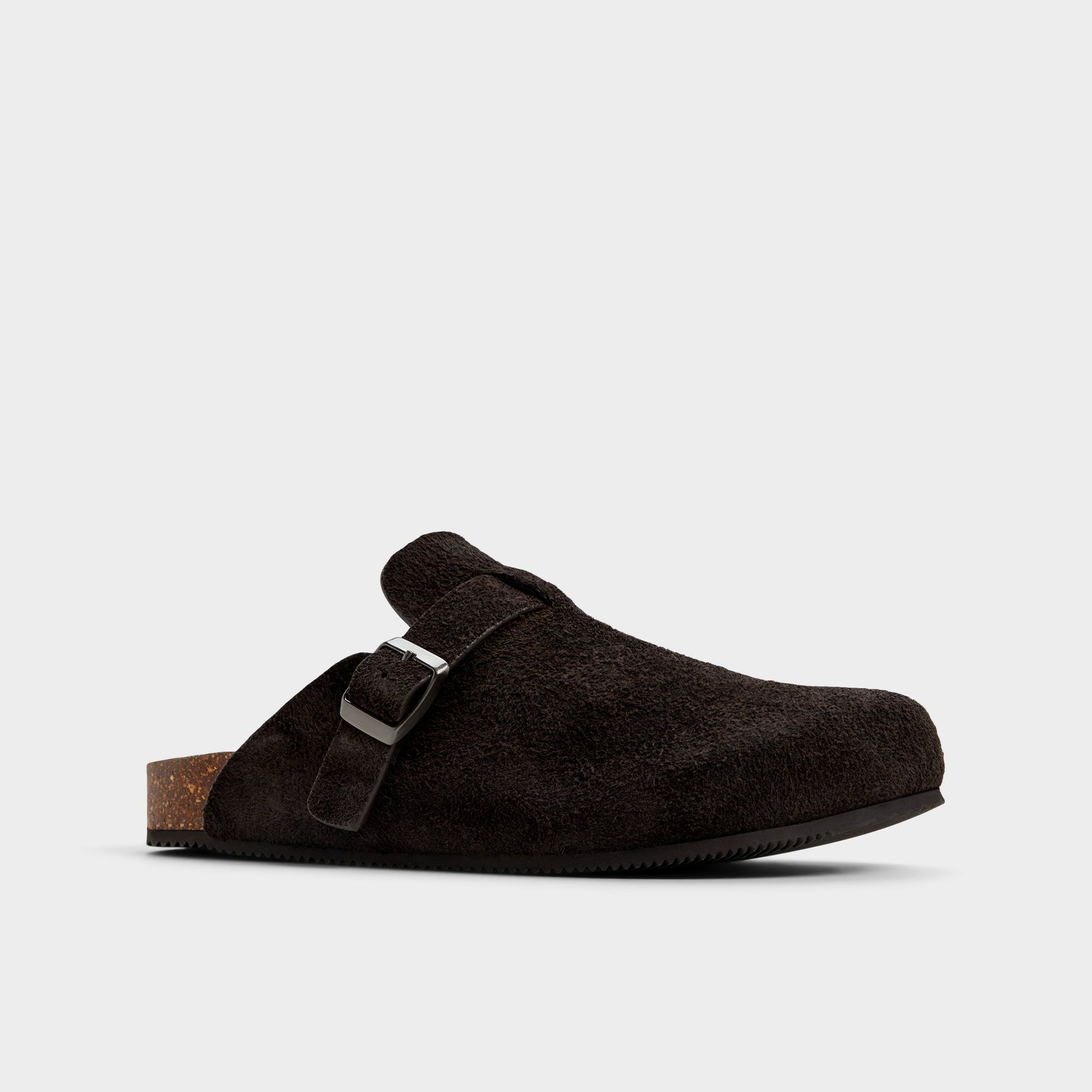 Three-quarter angle of Dark Brown Spade Mule's front side